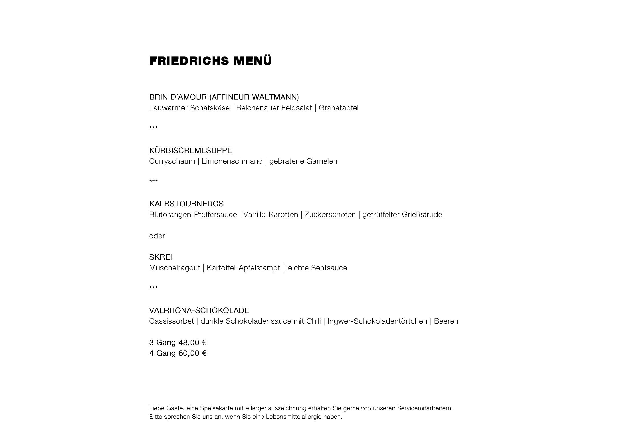 Speisekarte Friedrichs in Konstanz, Seite 1