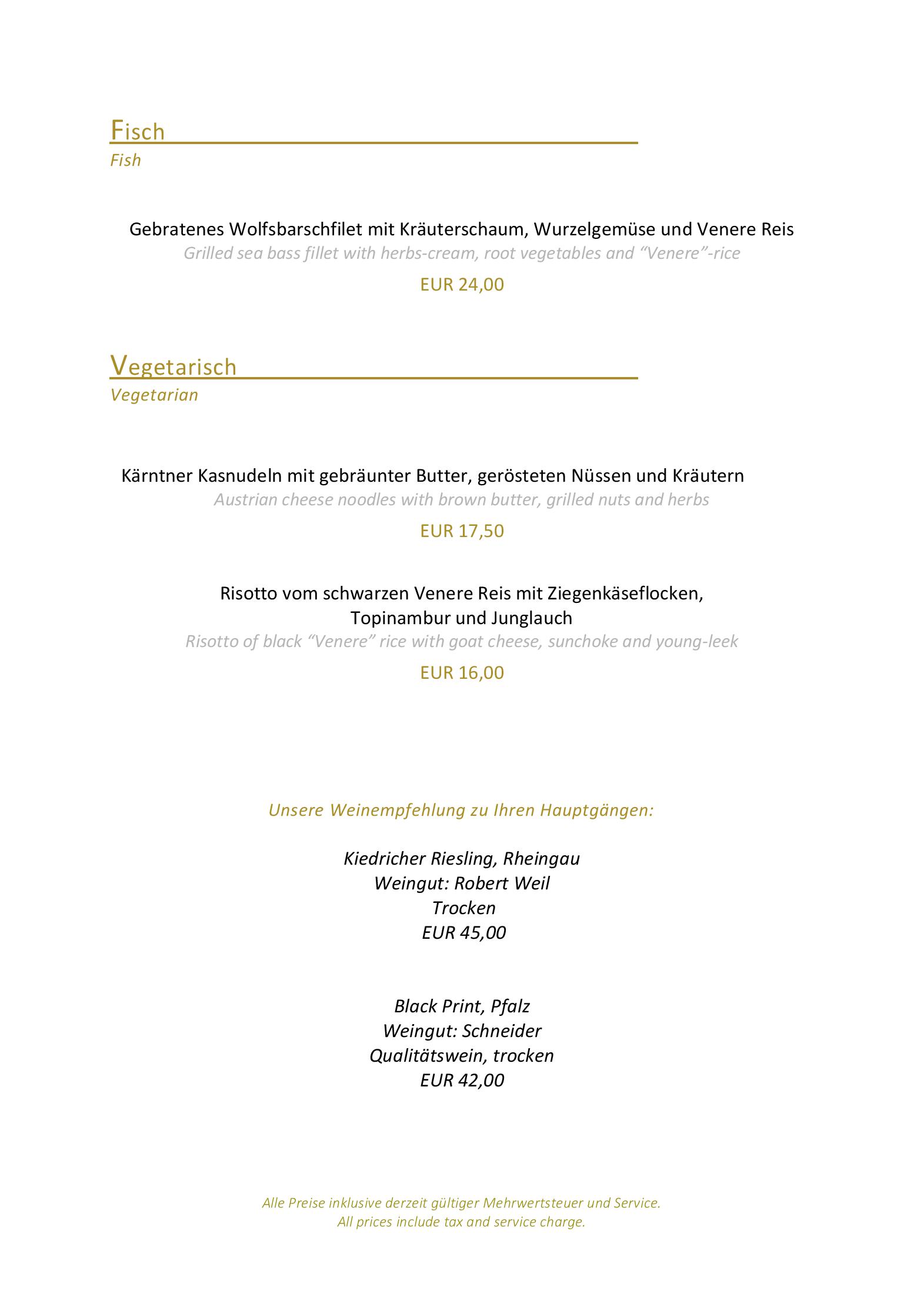 Speisekarte Restaurant Schlossblick im Schlosshotel Bad Wilhelmshöhe in Kassel, Seite 11