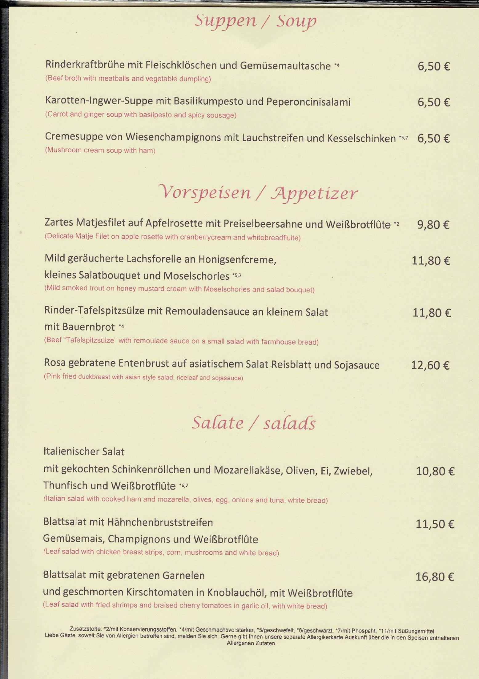 Speisekarte Hotel & Restaurant Krone Riesling in Trittenheim, Seite 2
