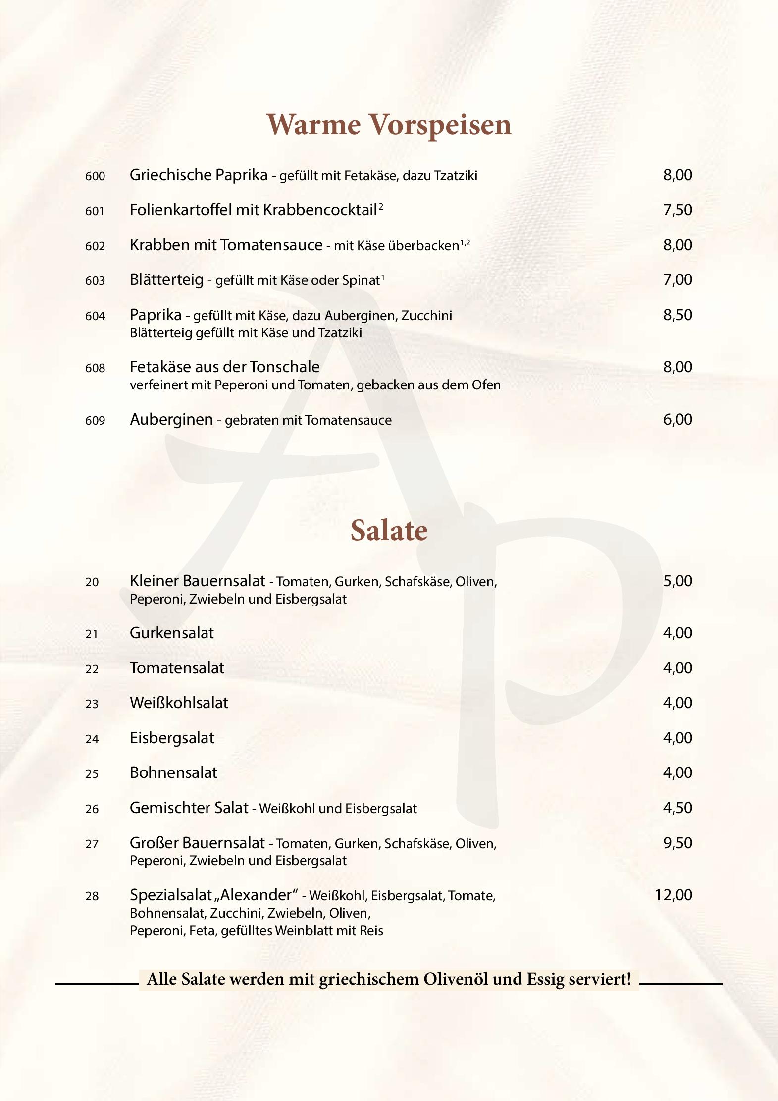 Speisekarte Alexander Palace in Langenfeld, Seite 3