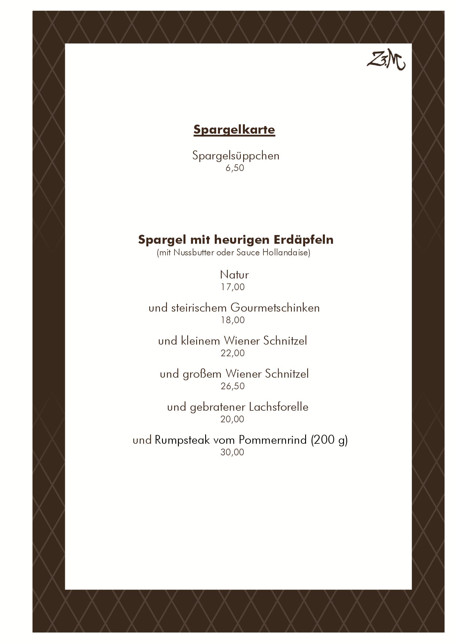 Speisekarte Zum dritten Mann in Berlin, Seite 1