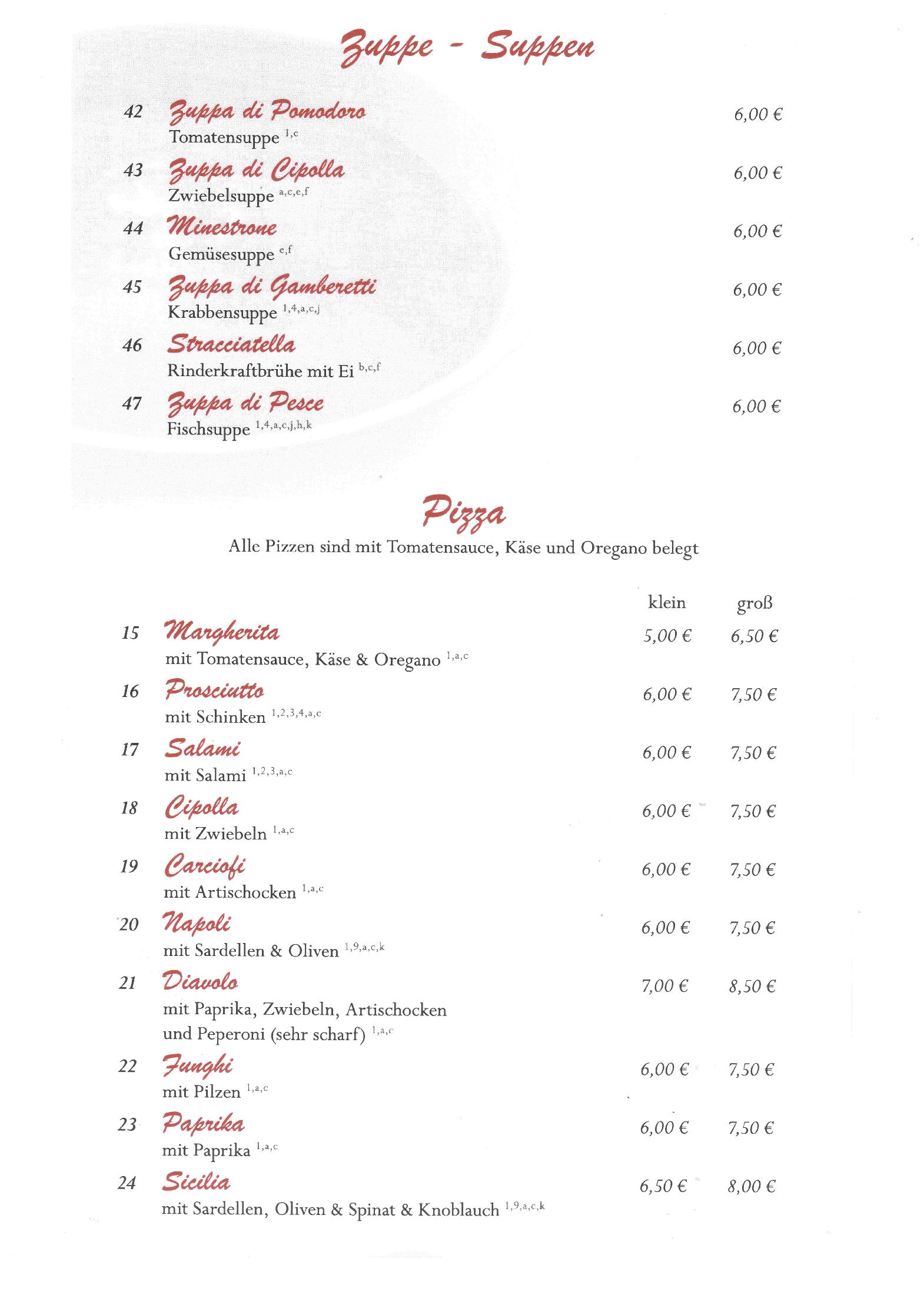 Speisekarte Mamma Maria in Oberhausen, Seite 1