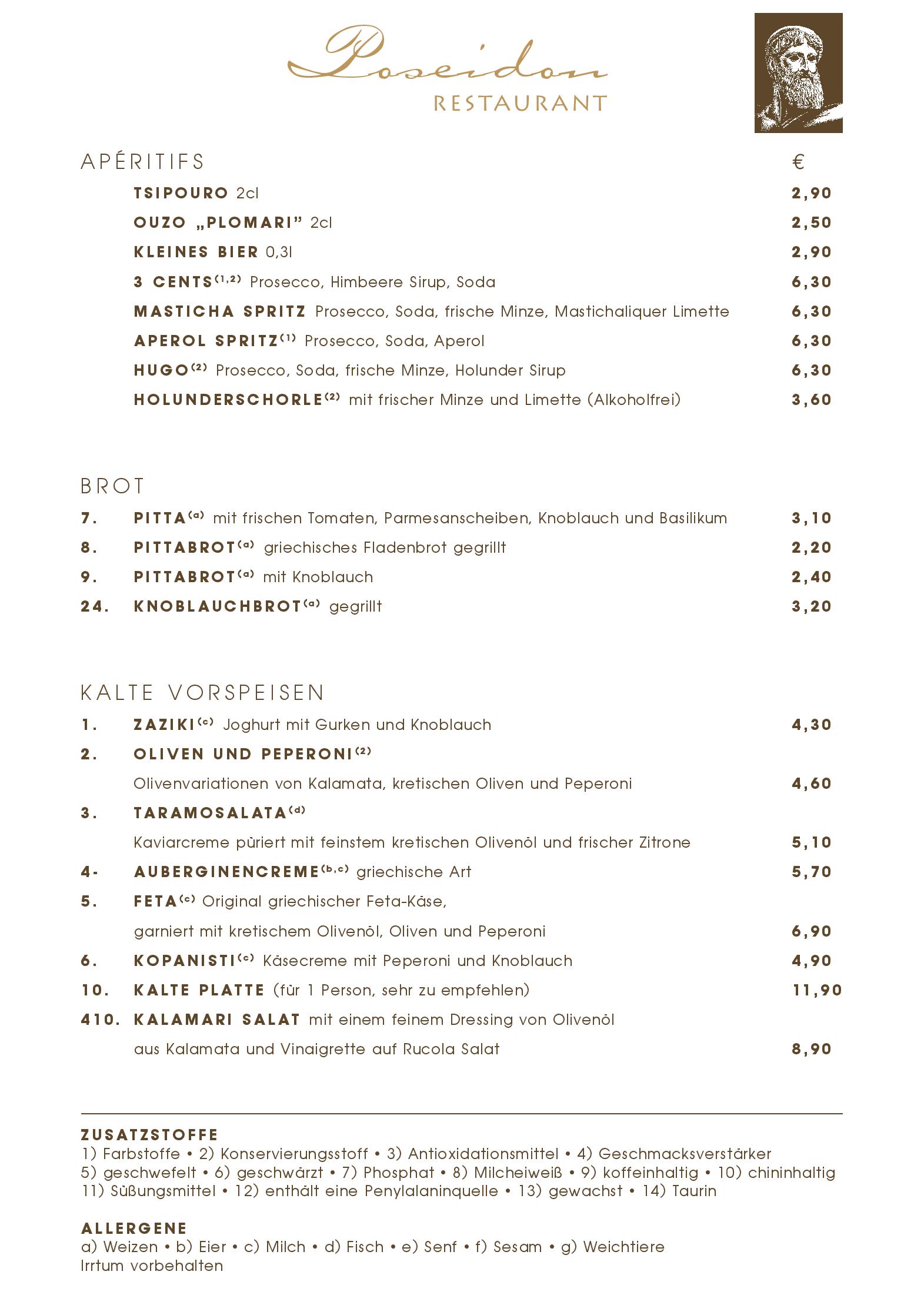 Speisekarte Restaurant Poseidon in Ingolstadt, Seite 1