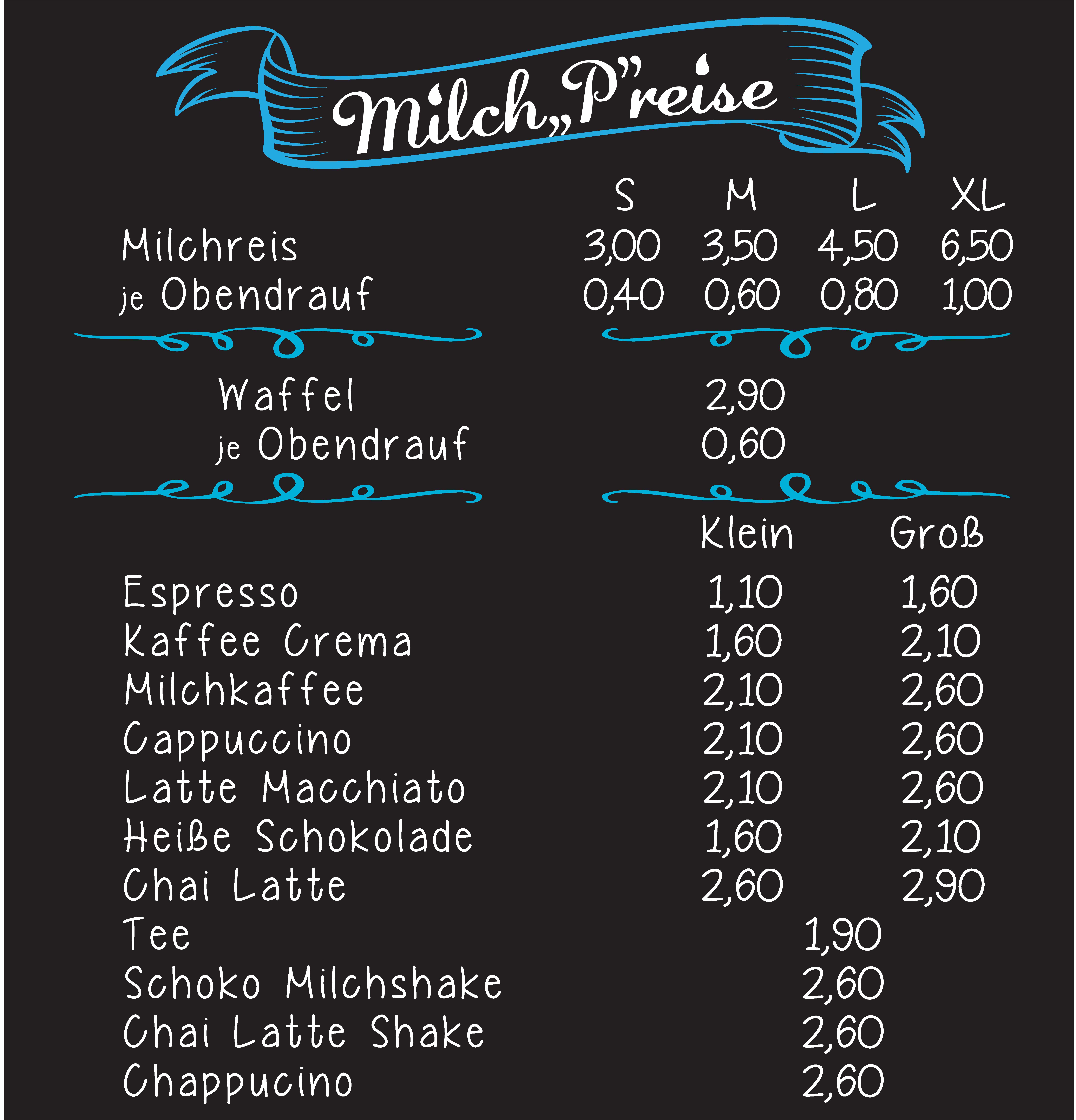 Speisekarte Milchreise in München, Seite 1