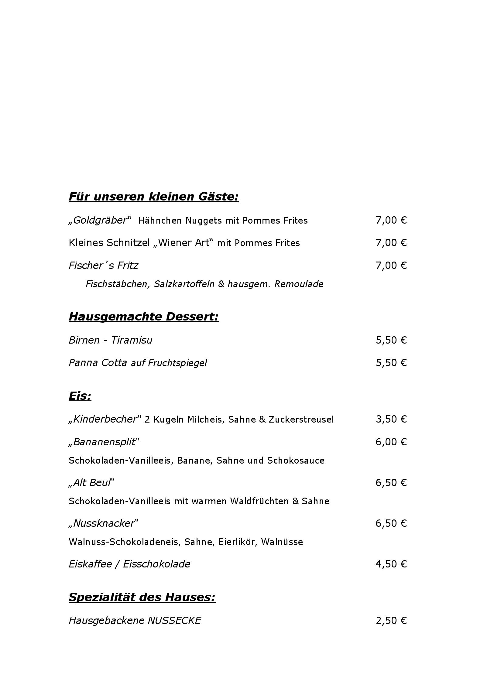 Speisekarte Restaurant Alt Beul in Bad Neuenahr-Ahrweiler, Seite 1