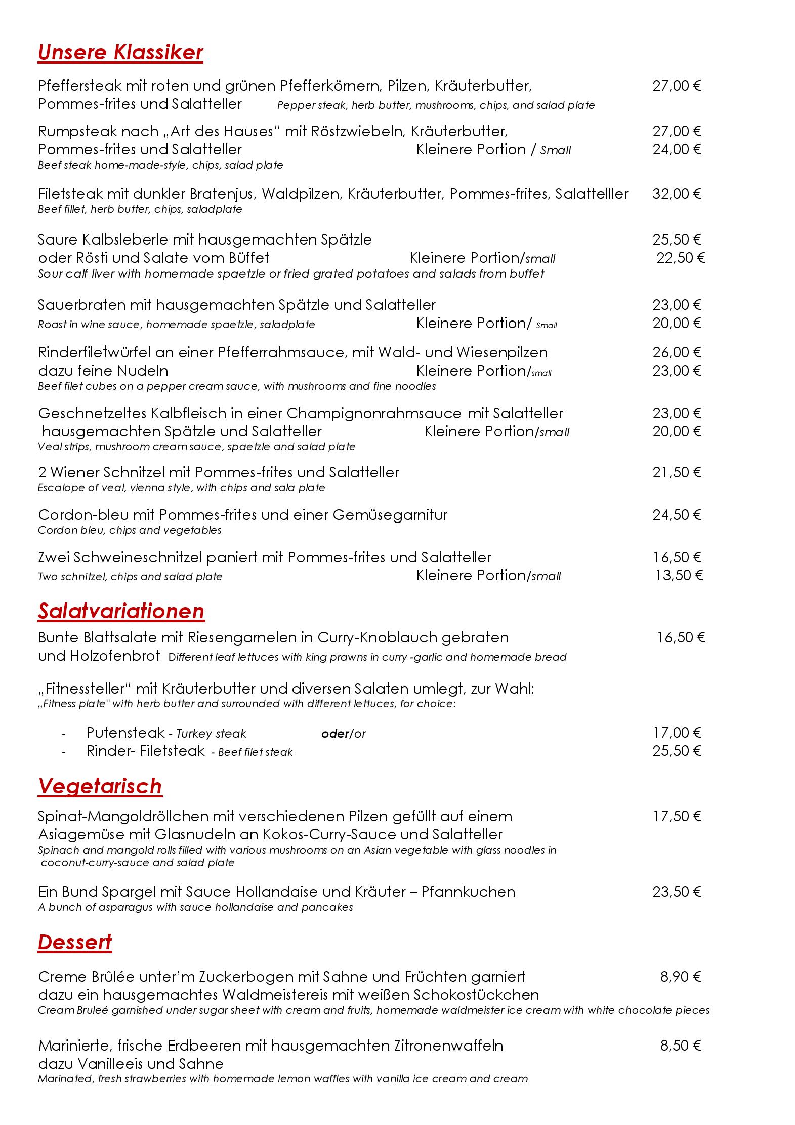 Speisekarte Hotel Restaurant Krone in Schopfheim, Seite 2