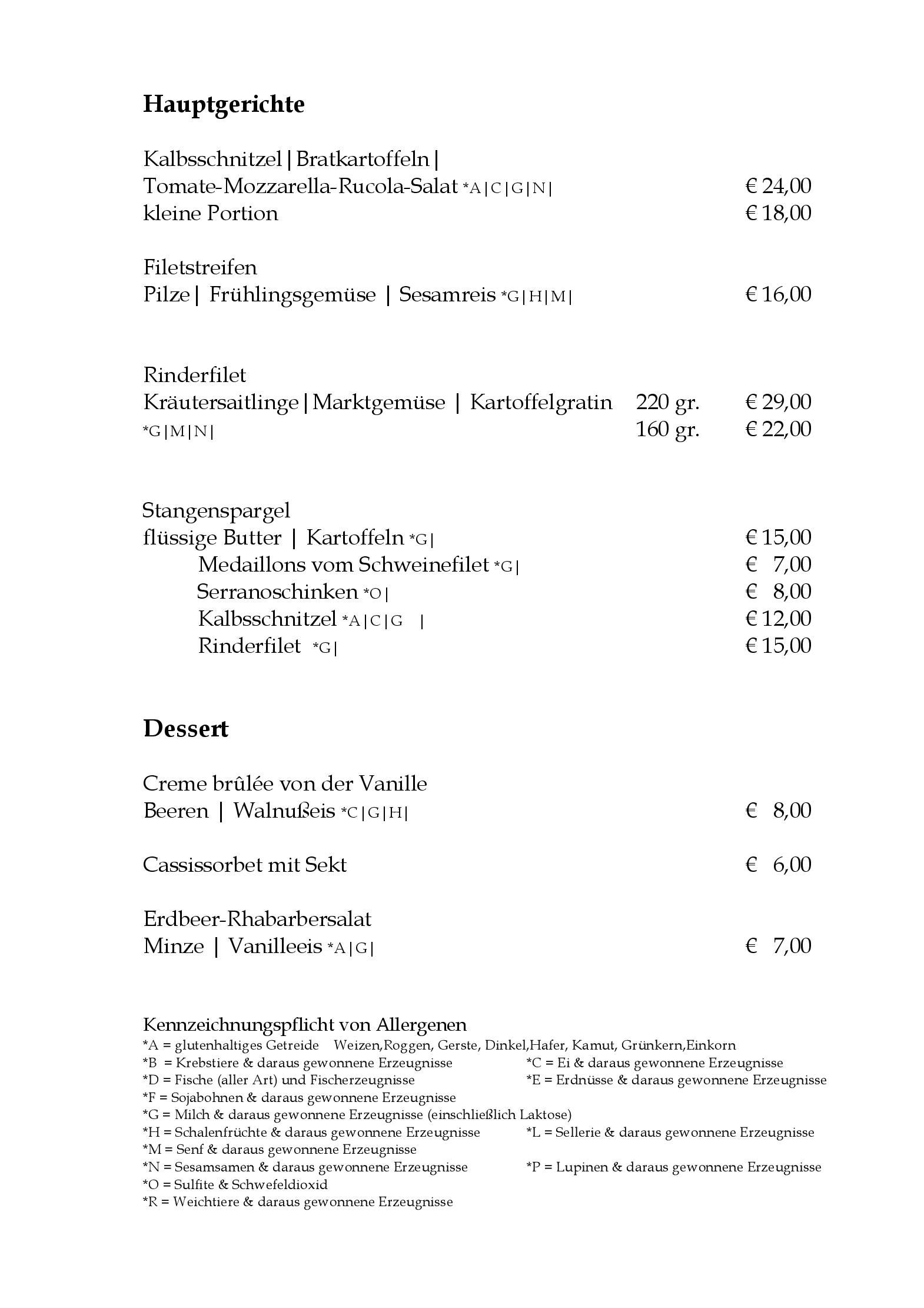Speisekarte Weinert's im Atrium in Bad Salzuflen, Seite 2