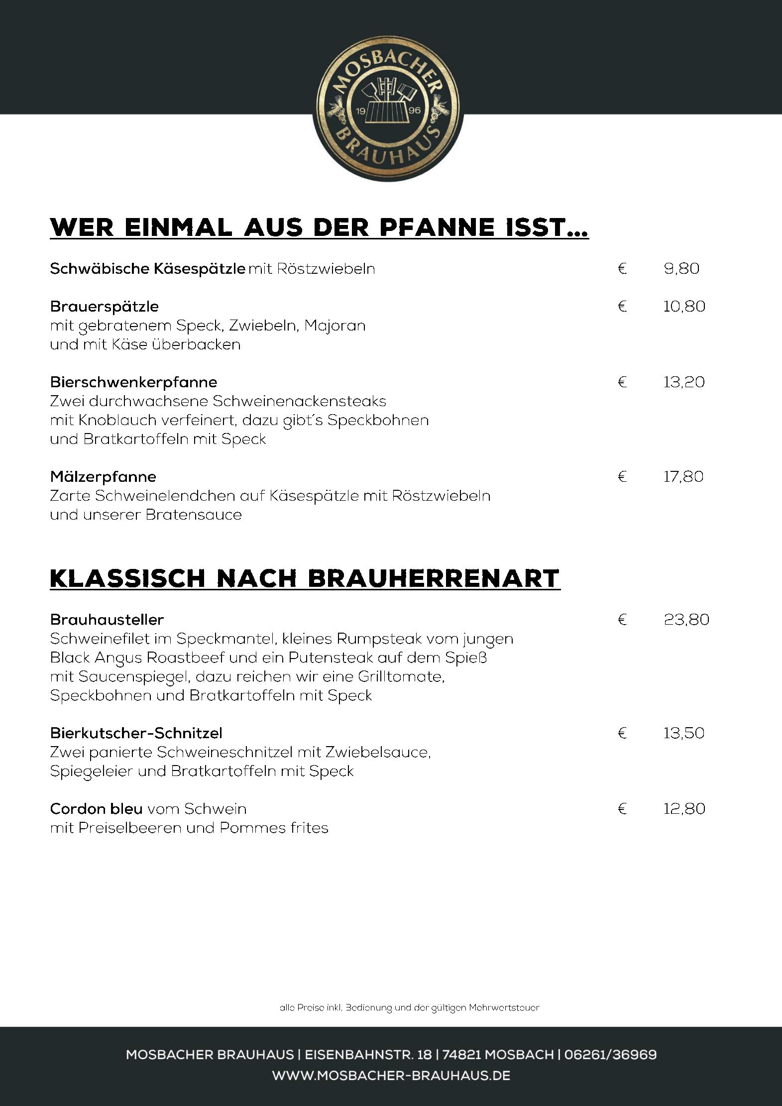 Speisekarte Mosbacher Brauhaus in Mosbach, Seite 2