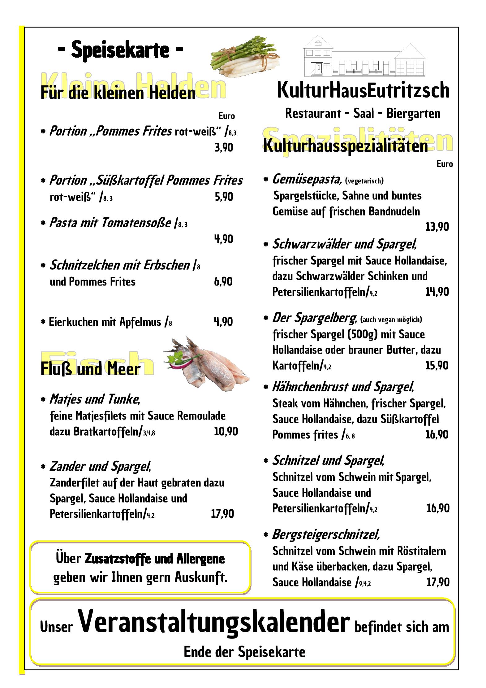 Speisekarte Kulturhaus Eutritzsch in Leipzig, Seite 2