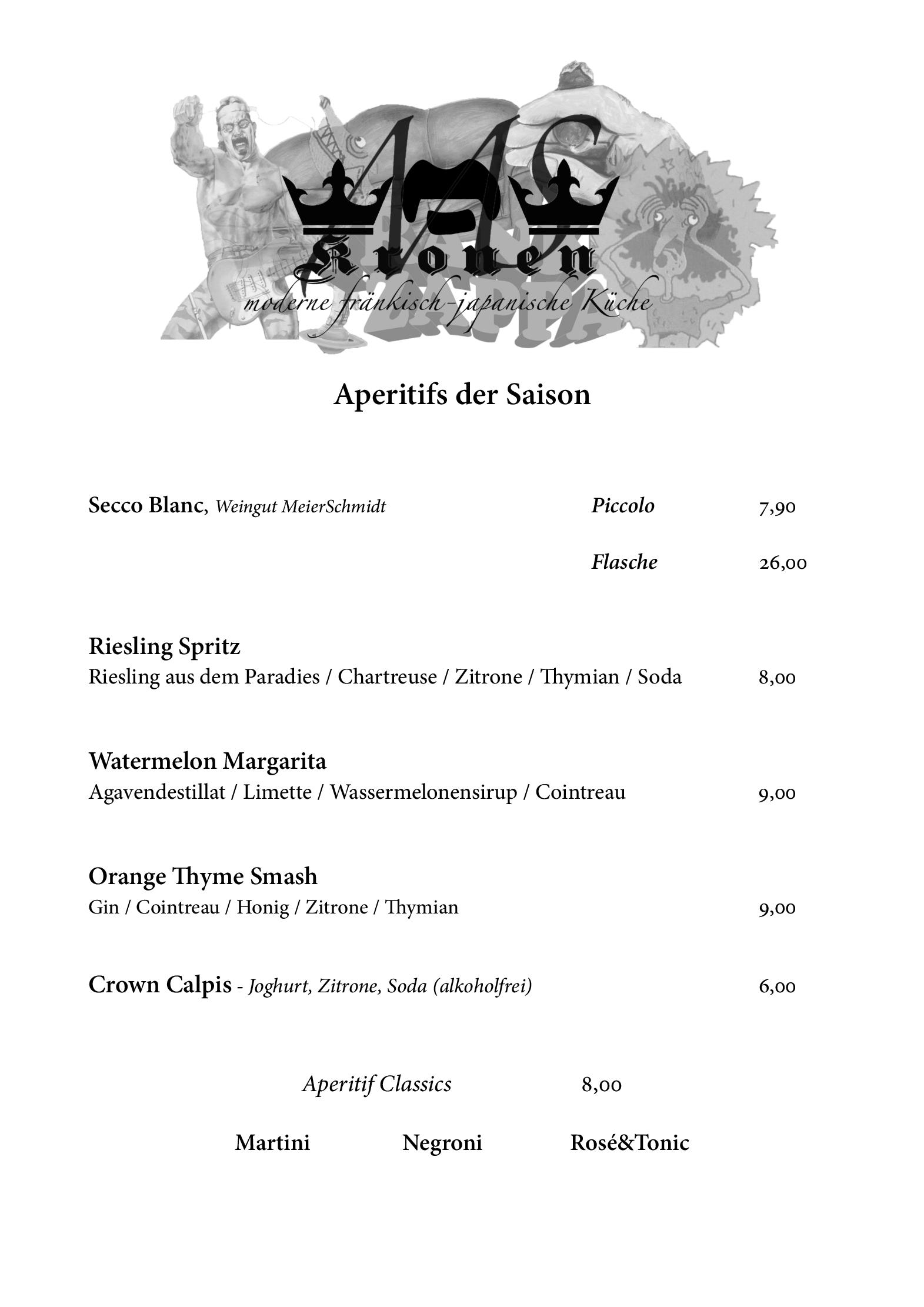 Speisekarte Weinstube drei Kronen in Bad Windsheim, Seite 1