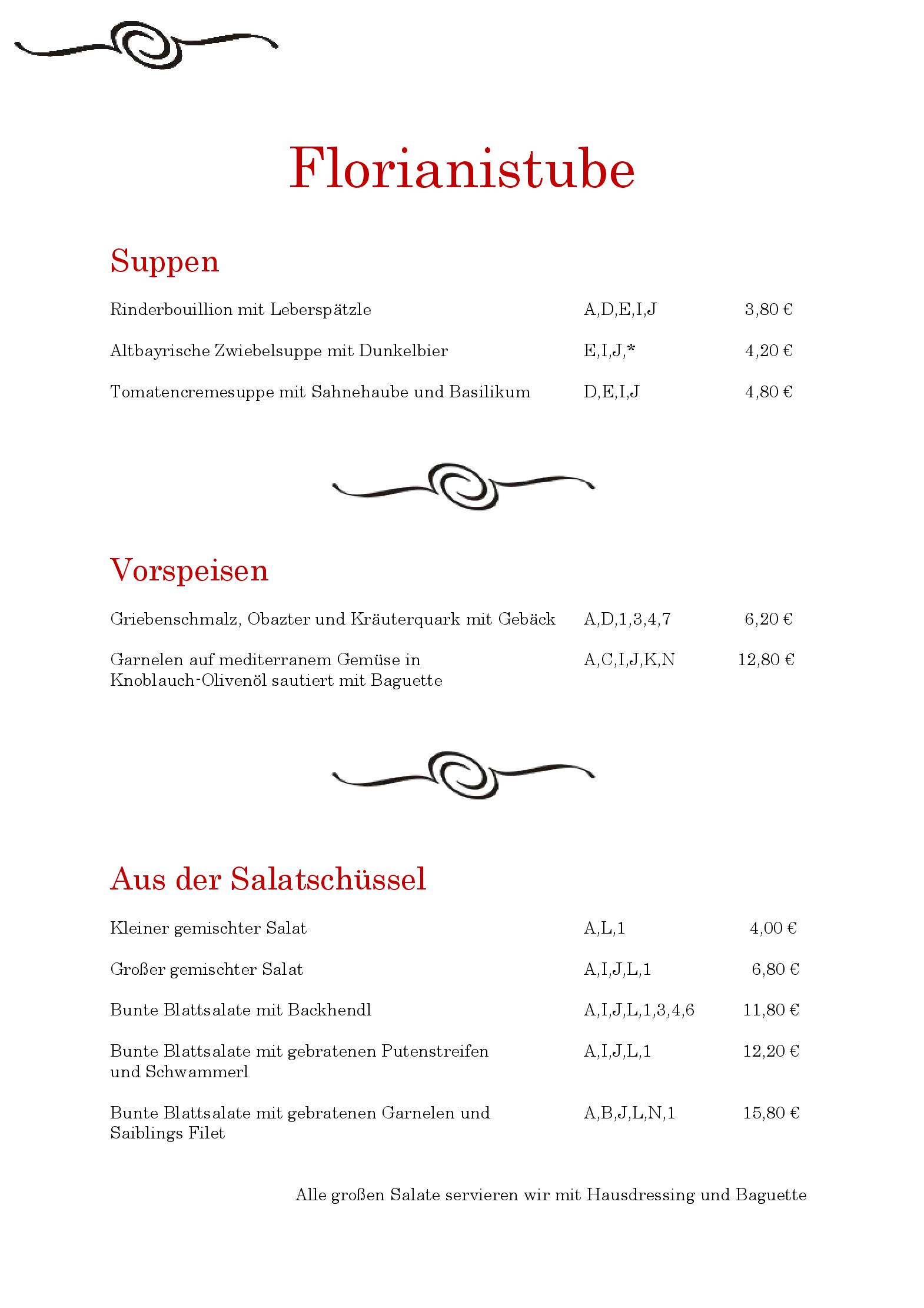 Speisekarte Restaurant Florianistube in Tittmoning, Seite 1