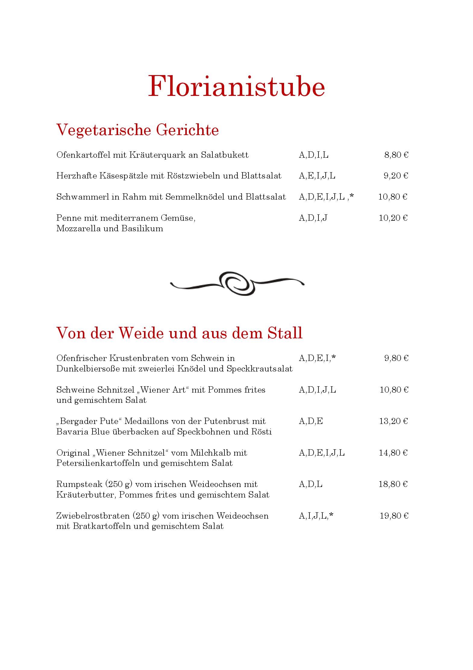 Speisekarte Restaurant Florianistube in Tittmoning, Seite 2