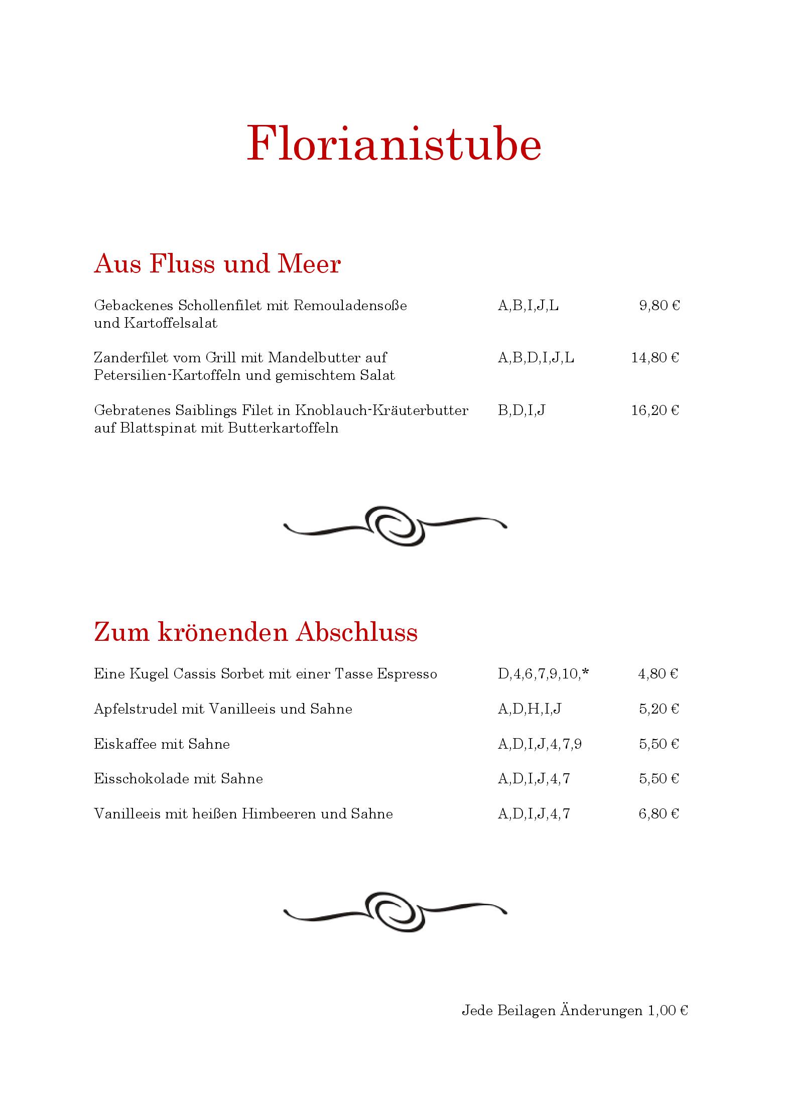 Speisekarte Restaurant Florianistube in Tittmoning, Seite 3