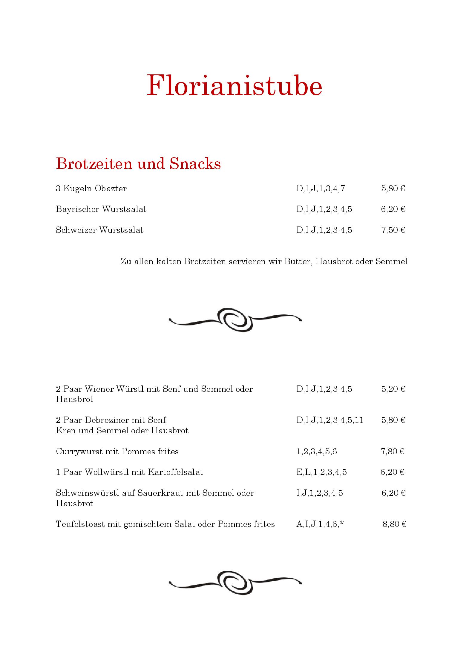 Speisekarte Restaurant Florianistube in Tittmoning, Seite 4