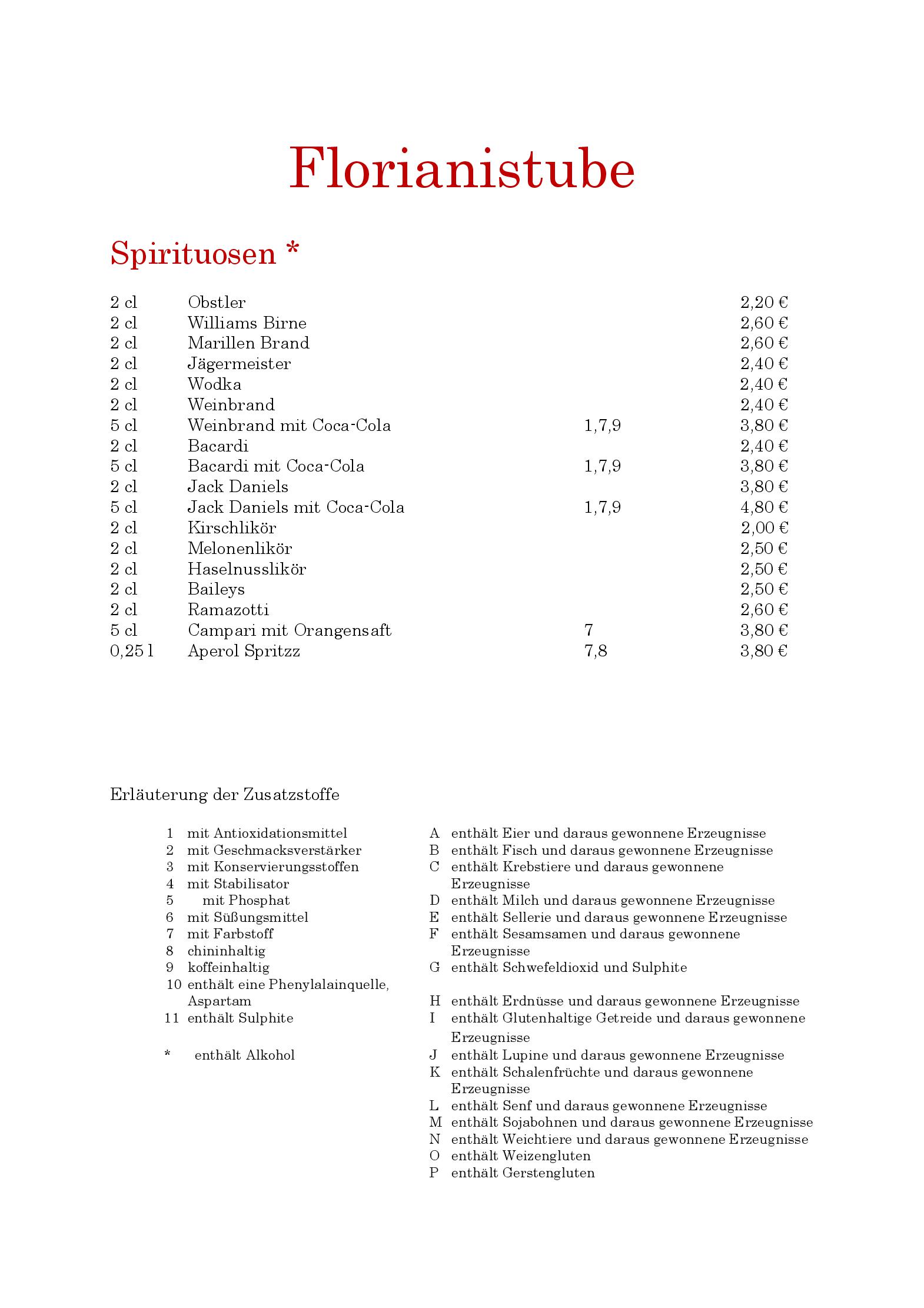 Speisekarte Restaurant Florianistube in Tittmoning, Seite 8