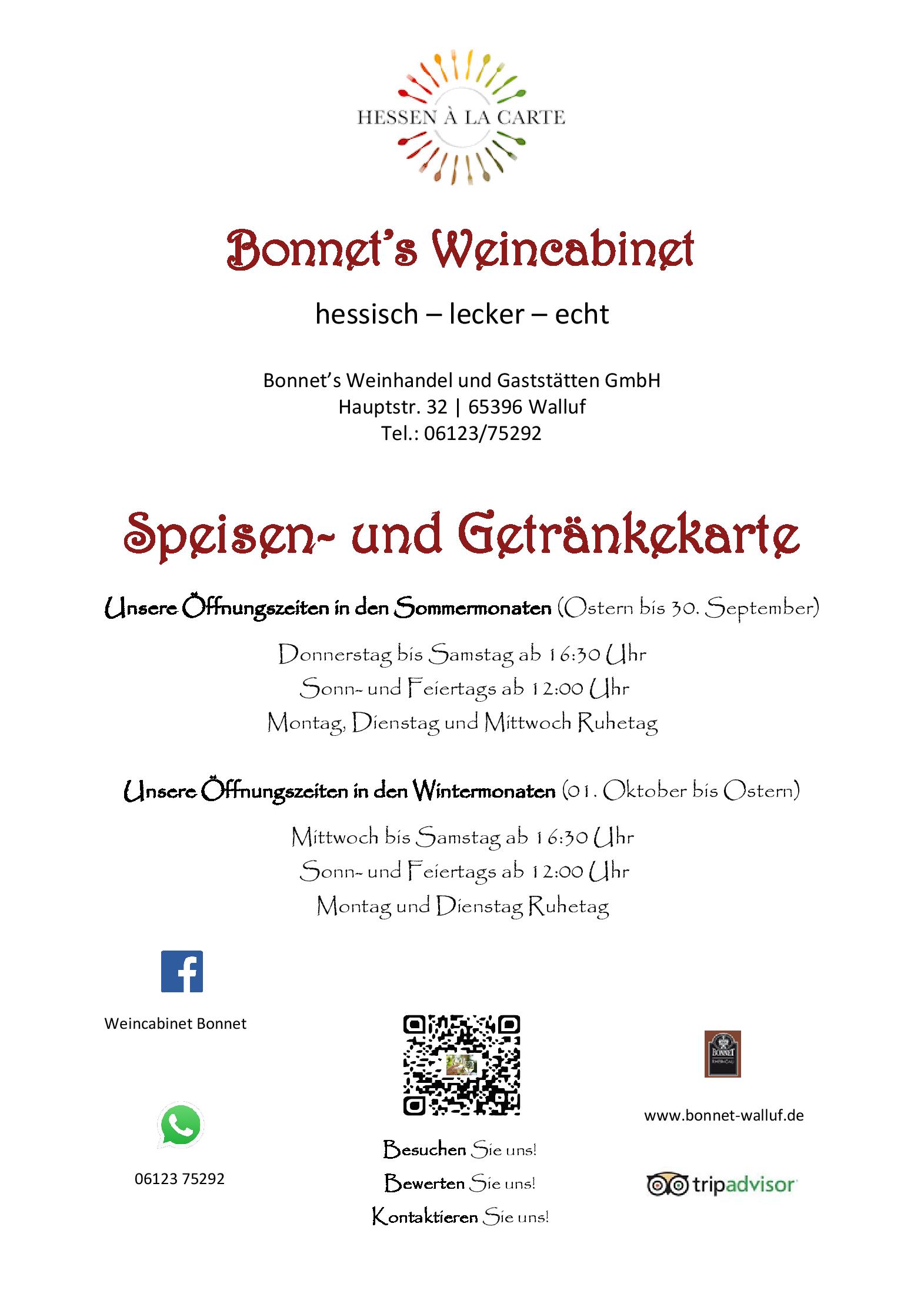 Speisekarte Bonnets Wein-Cabinet in Walluf, Seite 1