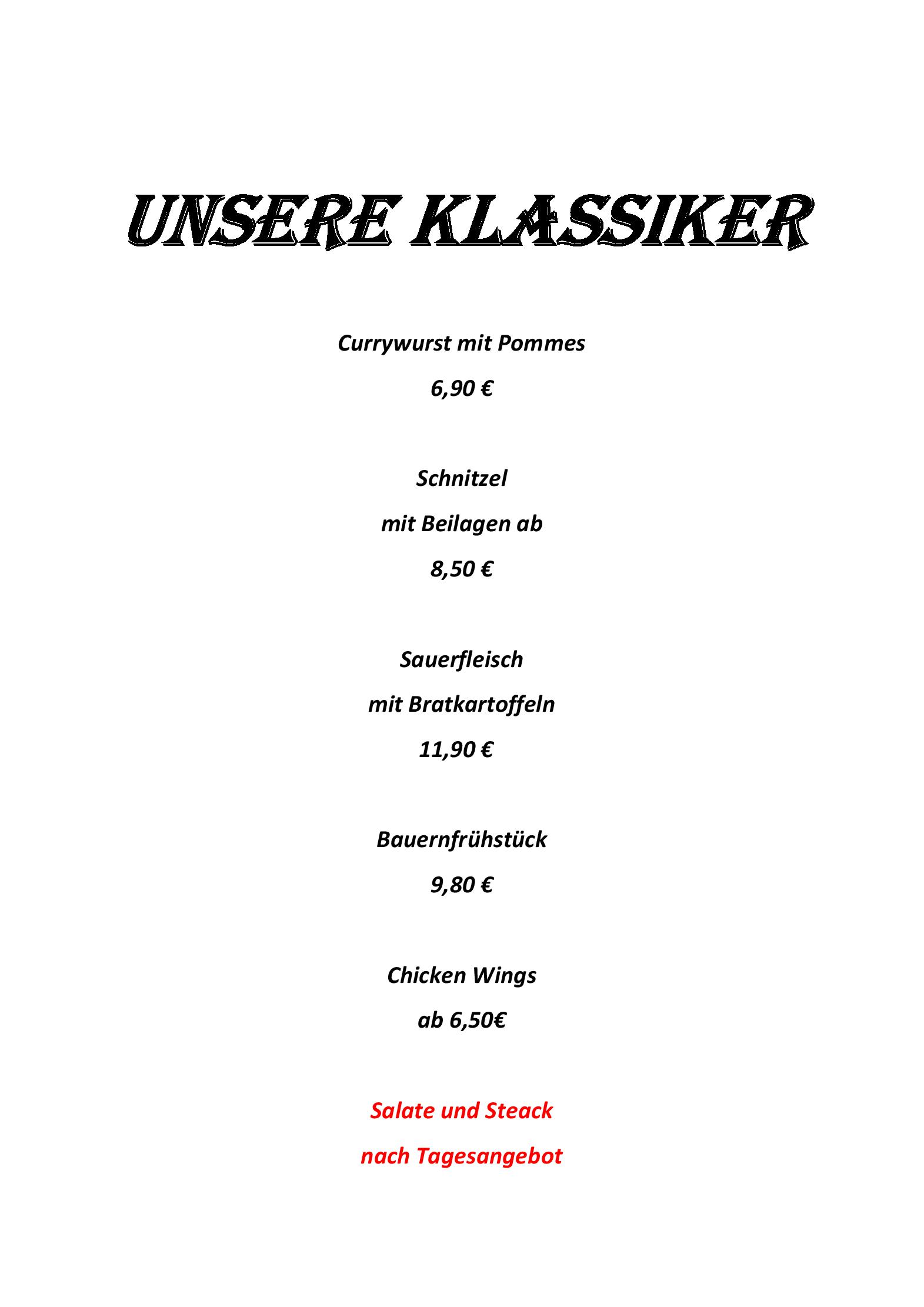 Speisekarte Kommodich in Kellinghusen, Seite 1