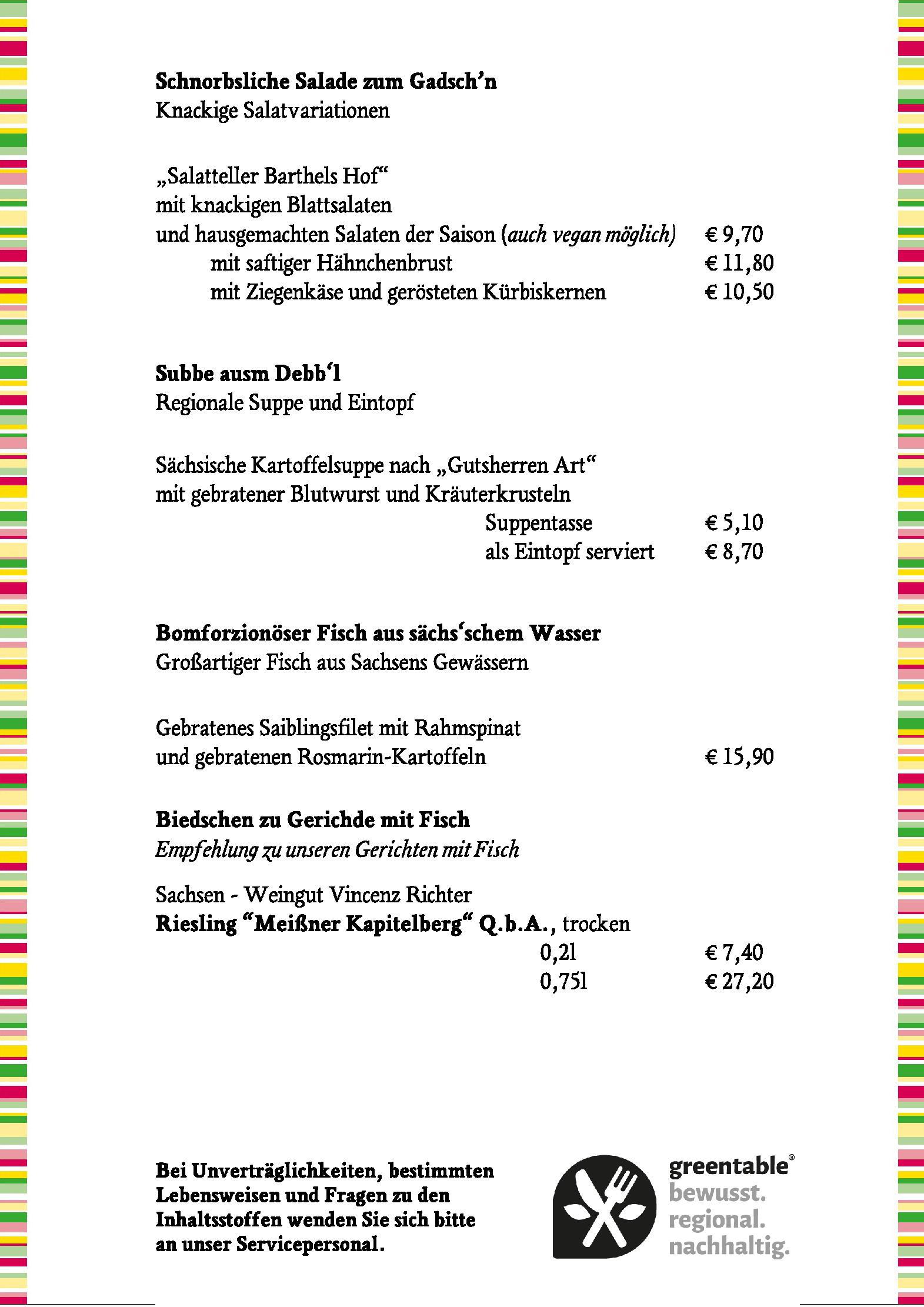 Speisekarte Gasthaus Barthels Hof in Leipzig, Seite 1