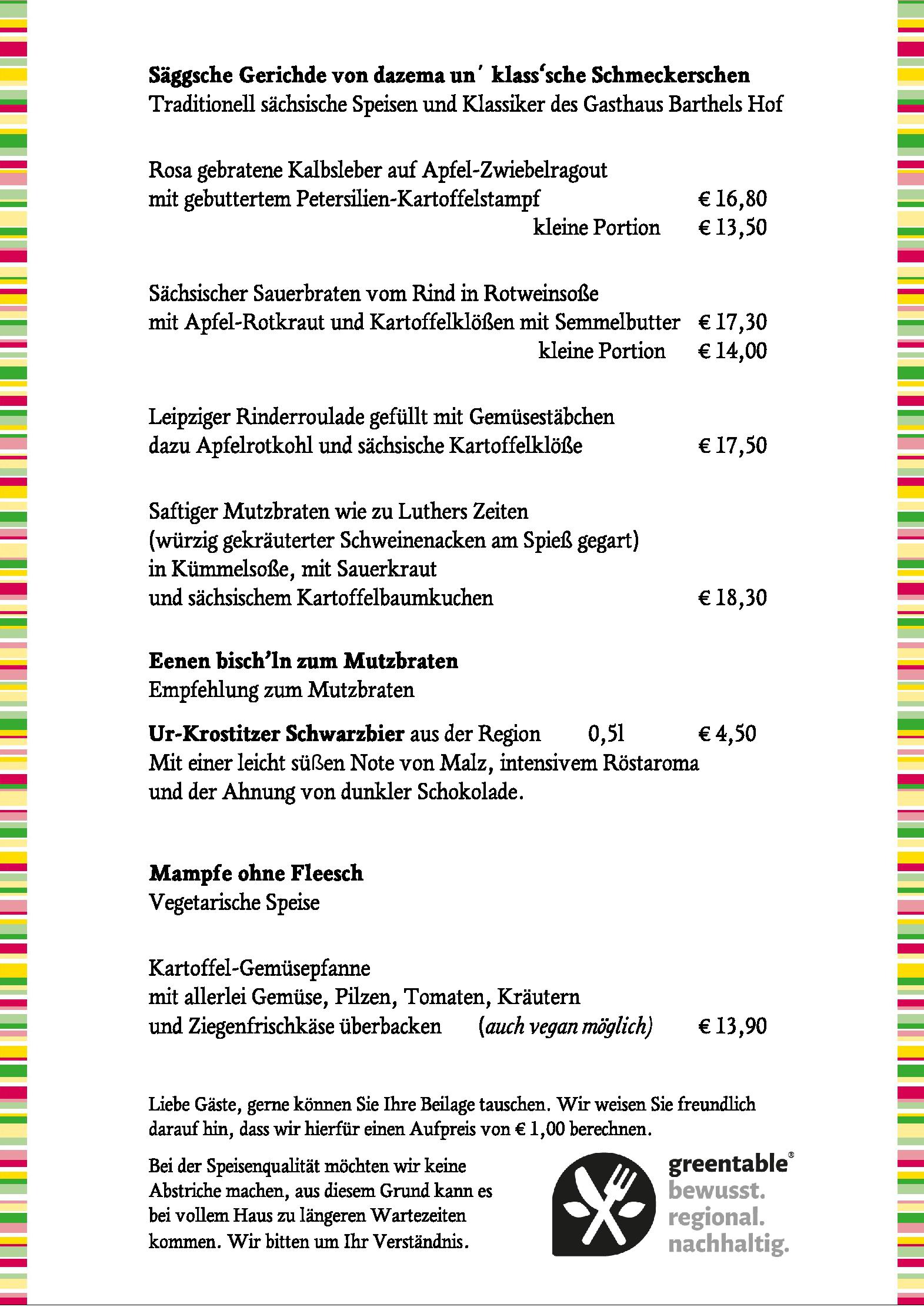 Speisekarte Gasthaus Barthels Hof in Leipzig, Seite 2