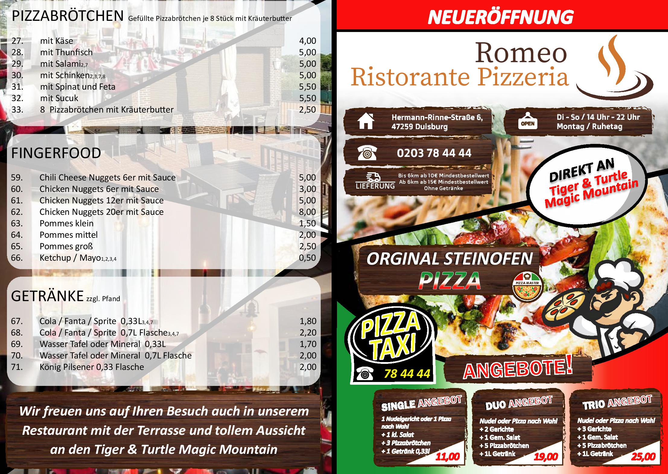 Speisekarte Ristorante pizzeria Romeo bietet in Duisburg, Seite 1