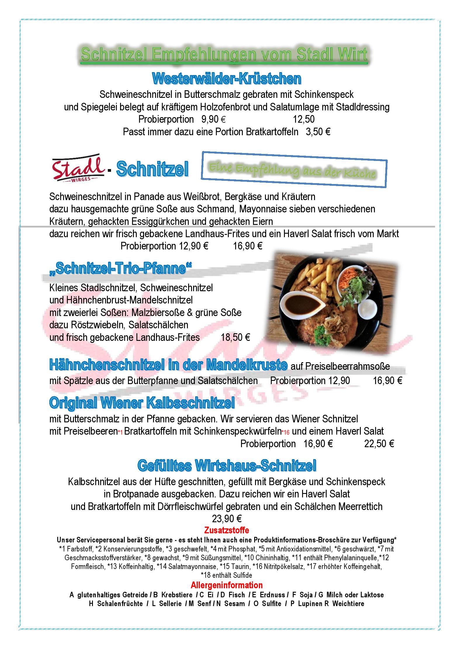 Speisekarte Stadl in Wirges, Seite 9
