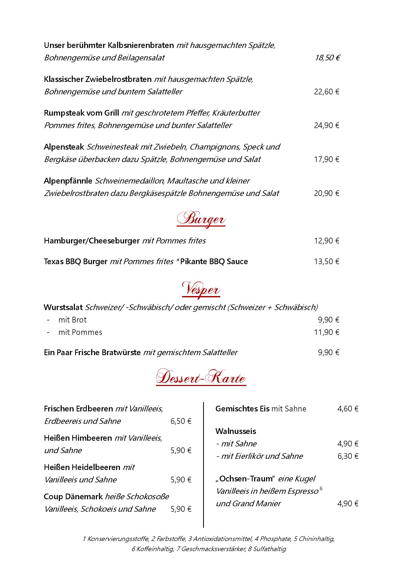 Speisekarte Gasthof Ochsen in Ammerbuch, Seite 2