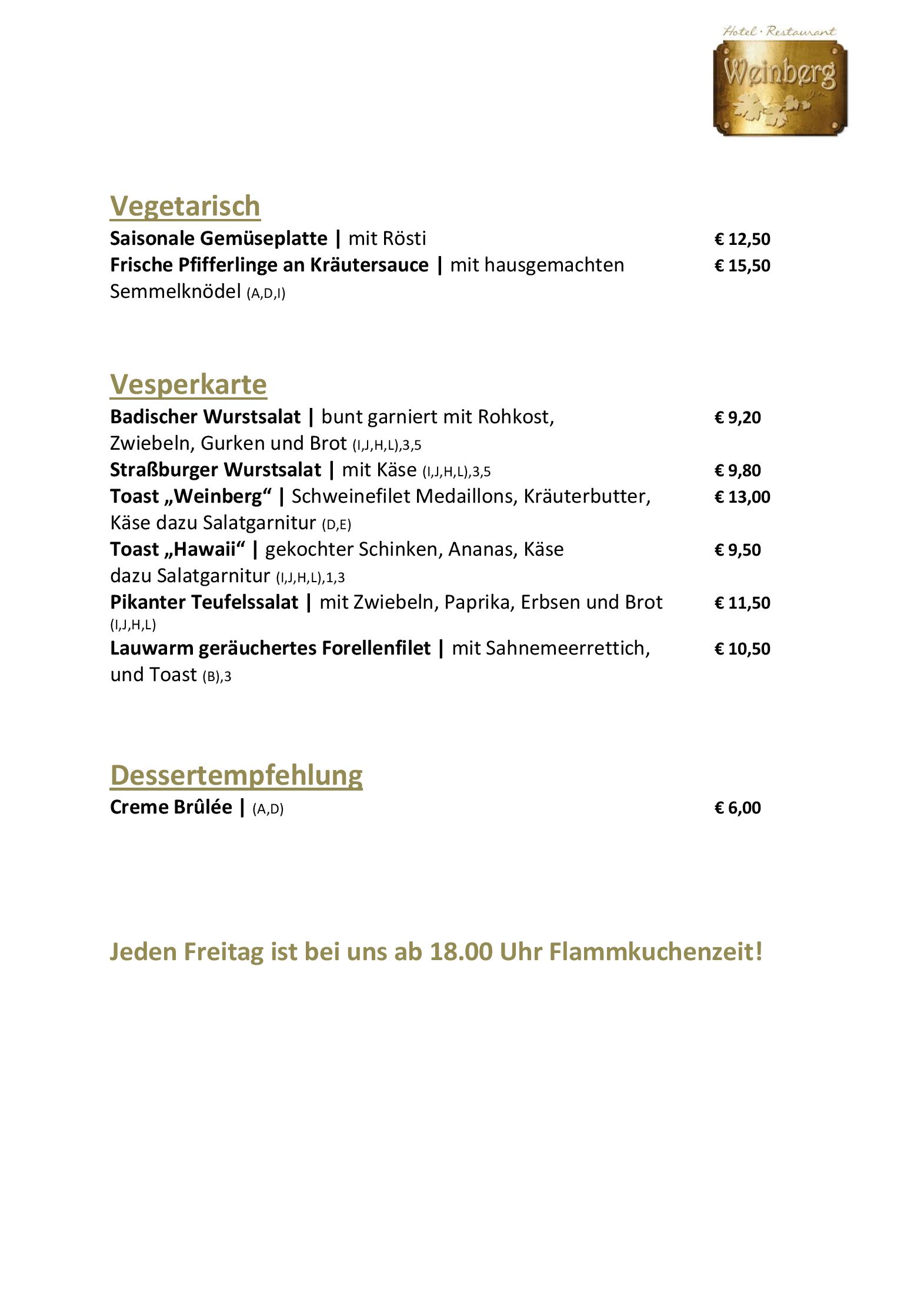 Speisekarte Hotel & Restaurant Weinberg in Baden-Baden, Seite 2
