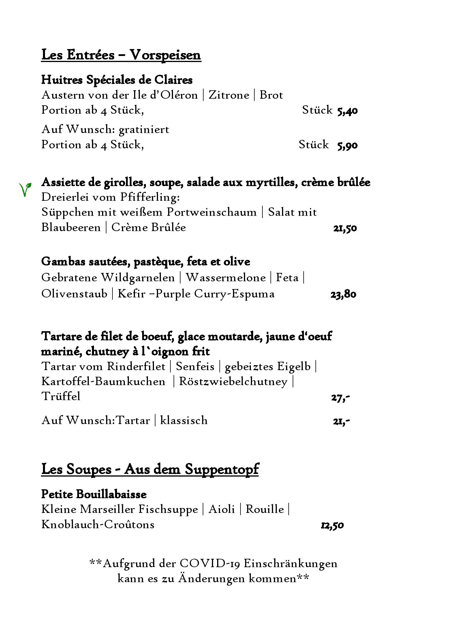 Speisekarte Giverny in Münster, Seite 1