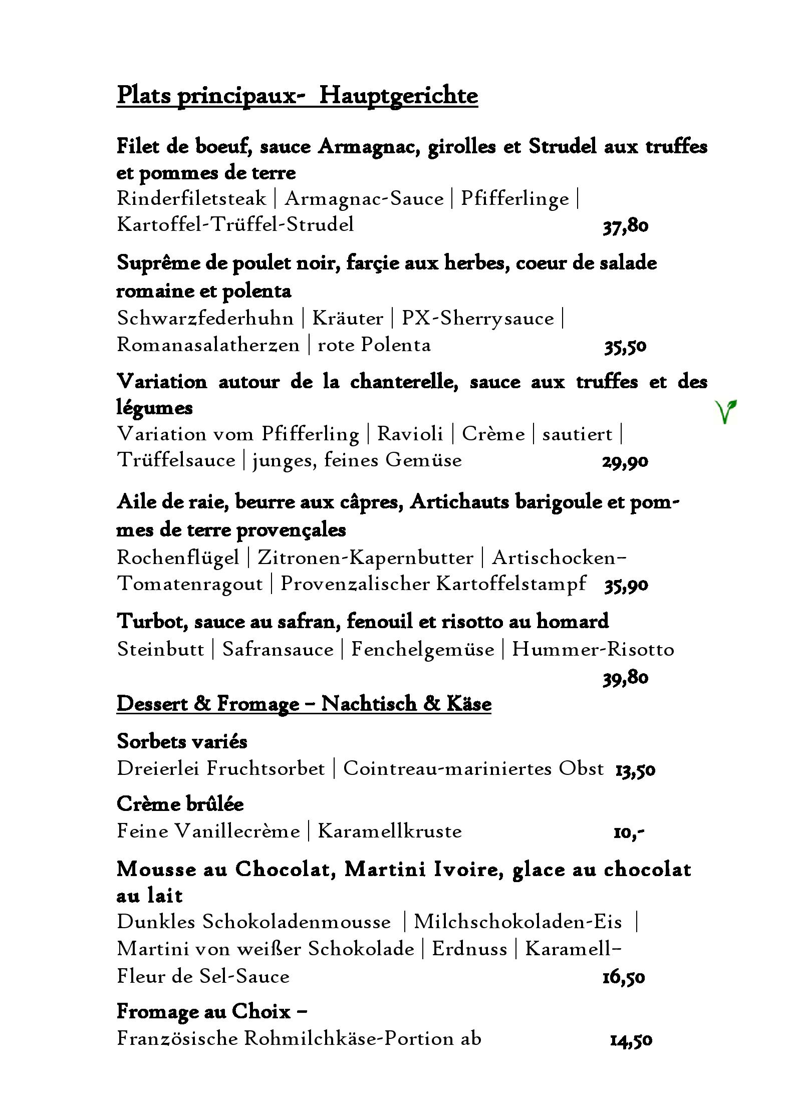 Speisekarte Giverny in Münster, Seite 2