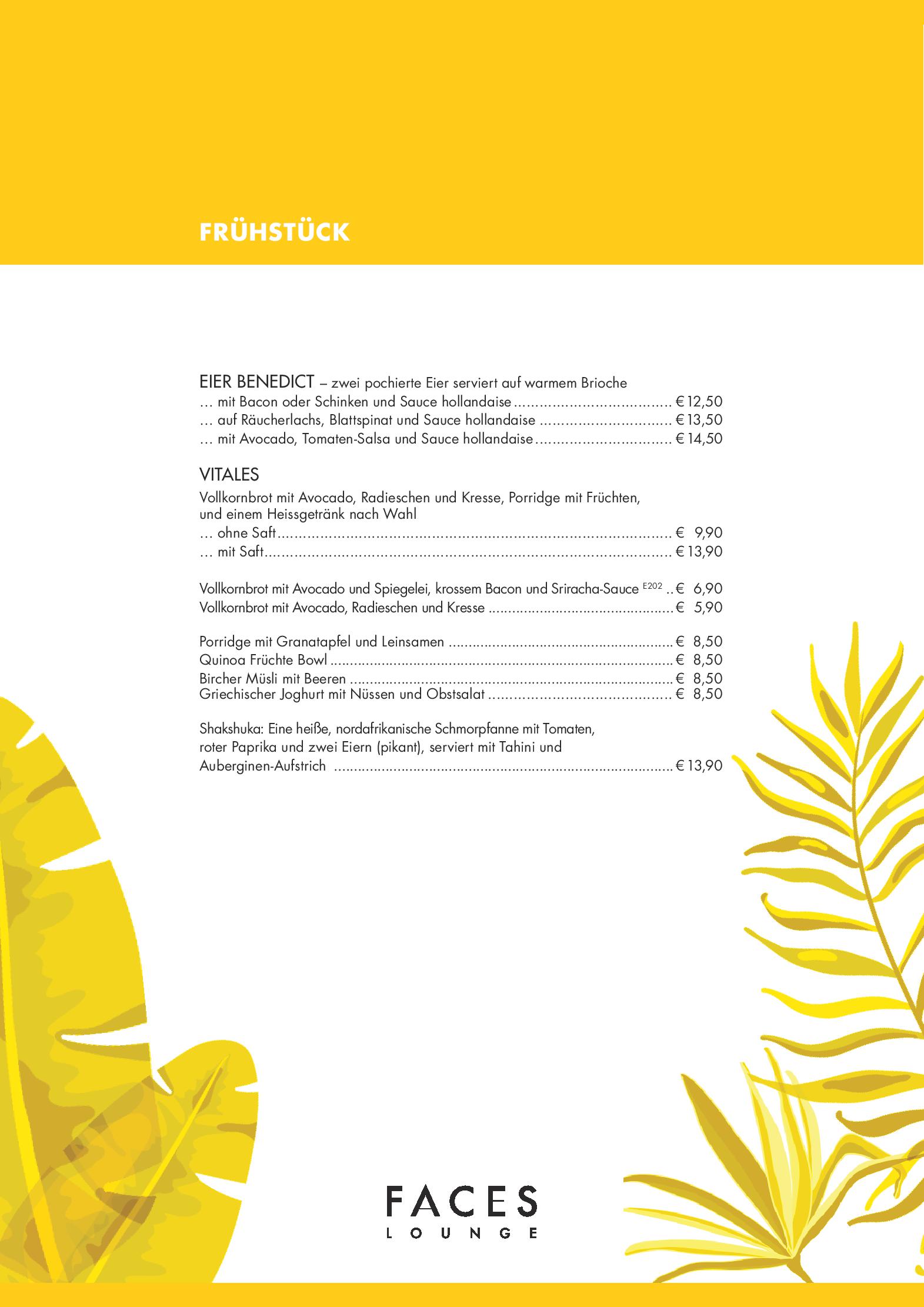 Speisekarte FACES Lounge in Mannheim, Seite 1