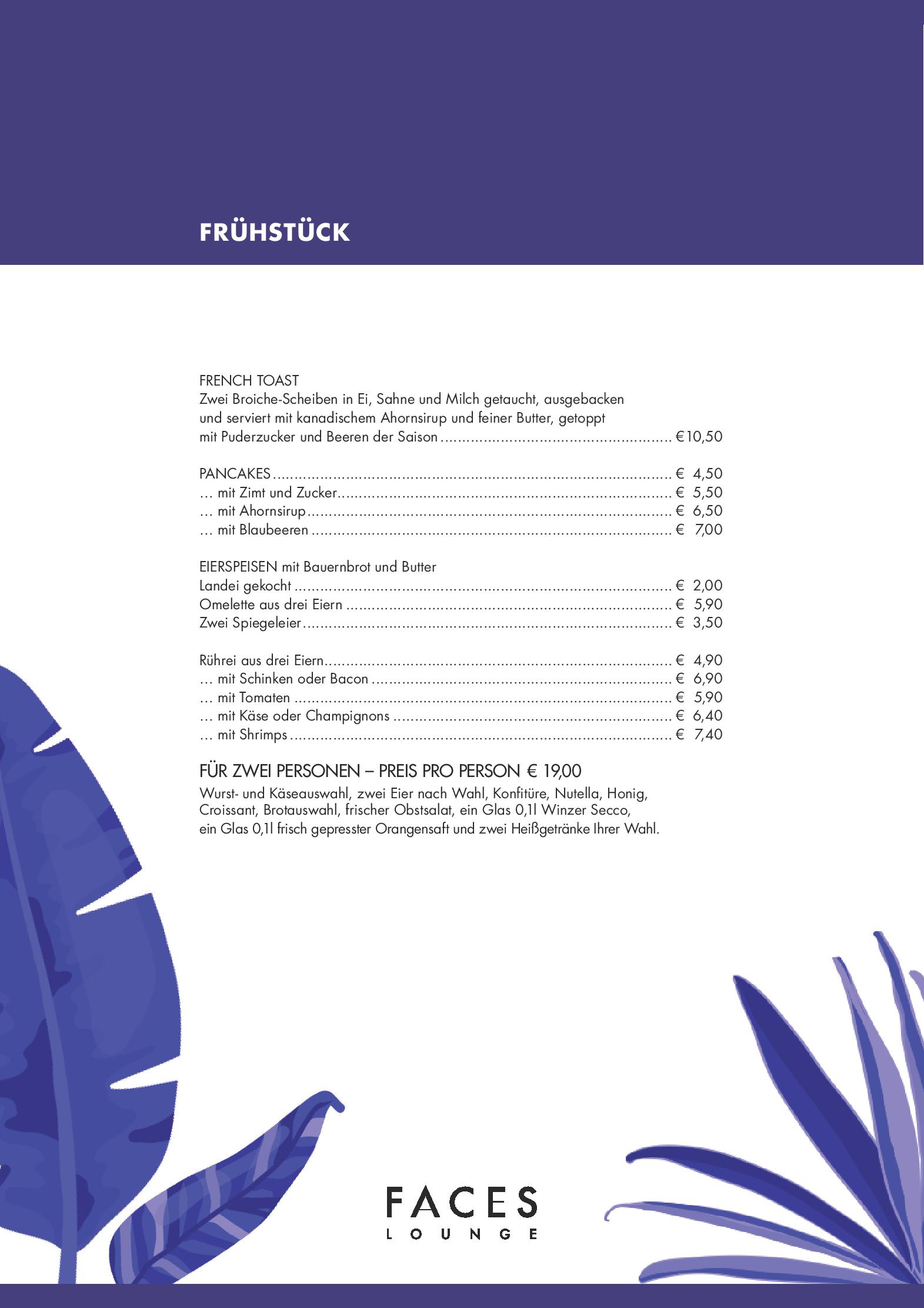 Speisekarte FACES Lounge in Mannheim, Seite 2