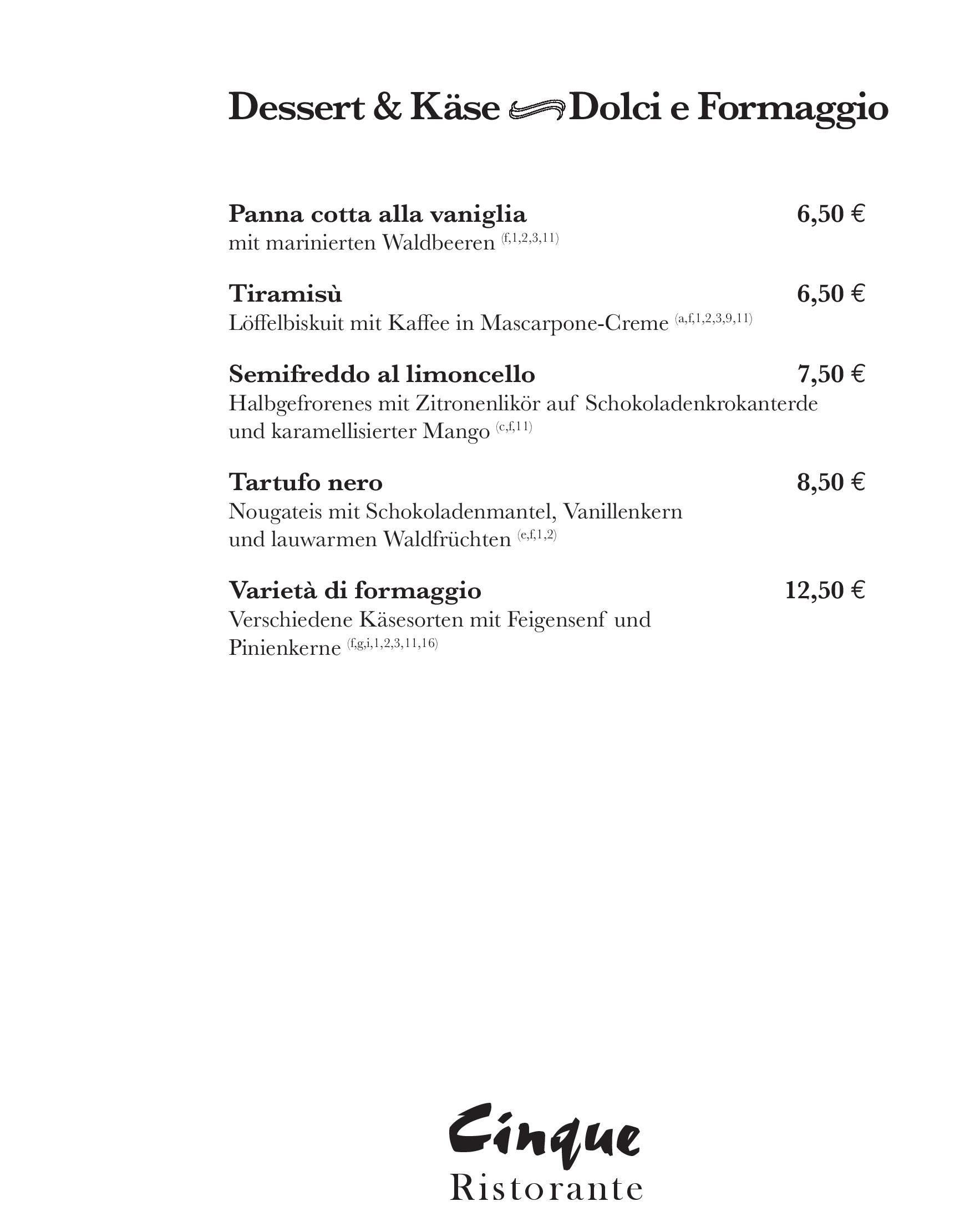 Speisekarte Ristorante Cinque GmbH in Berlin, Seite 8