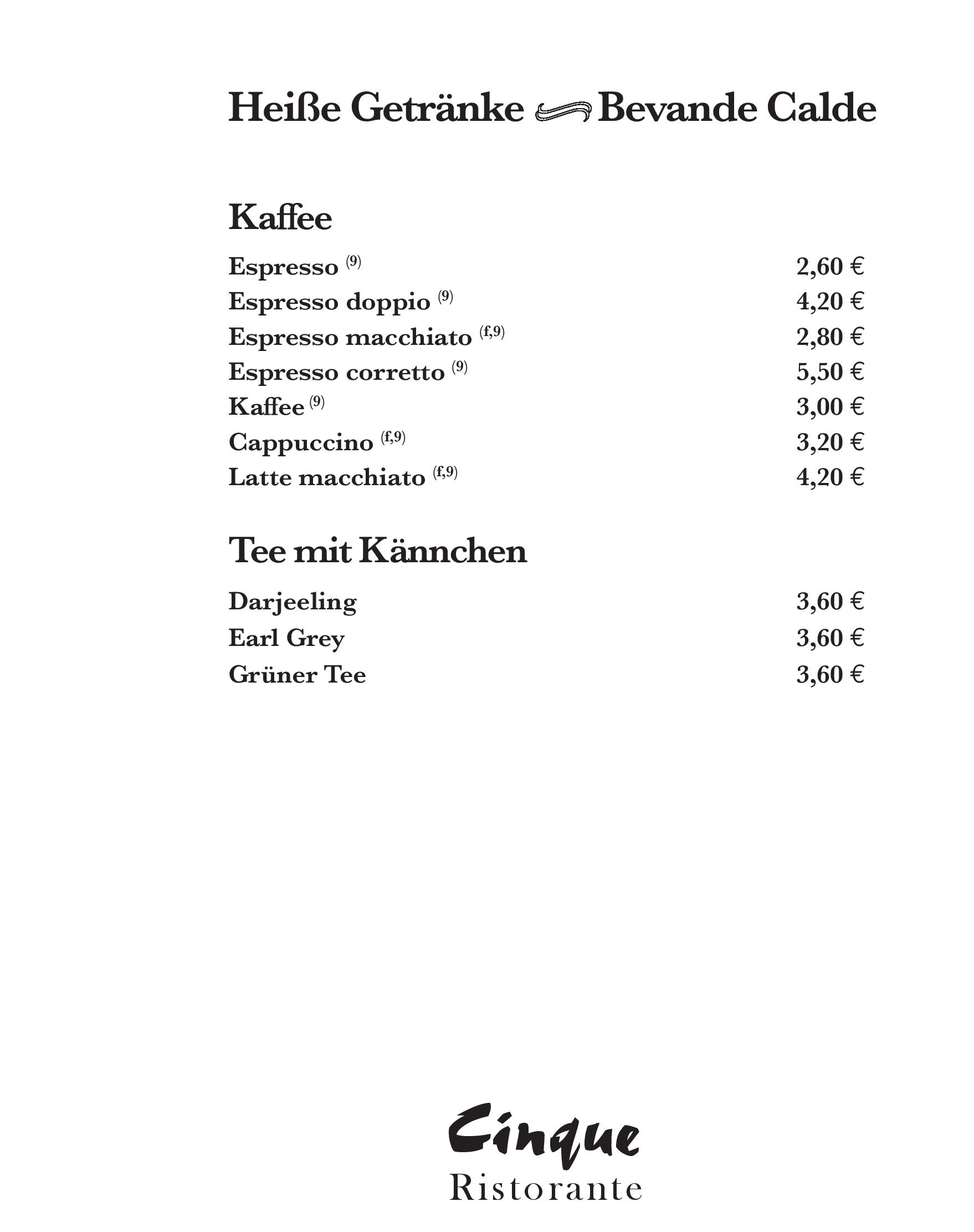 Speisekarte Ristorante Cinque GmbH in Berlin, Seite 9