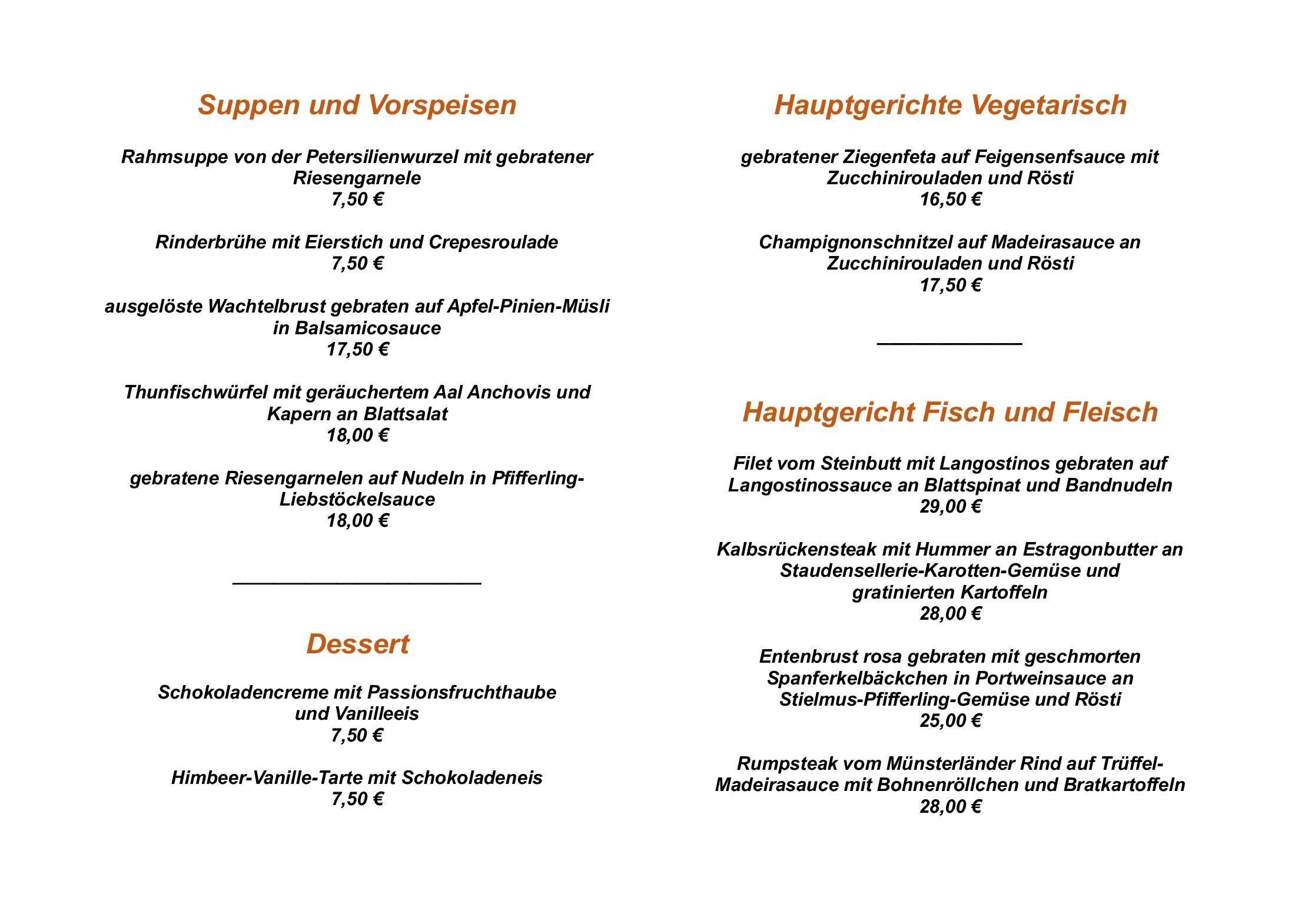 Speisekarte Restaurant Beesten in Rheine, Seite 1