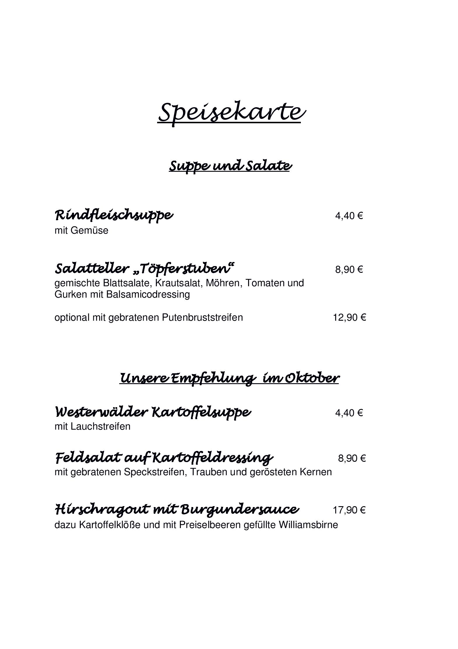 Speisekarte Restaurant Töpferstuben  in Höhr-Grenzhausen , Seite 2