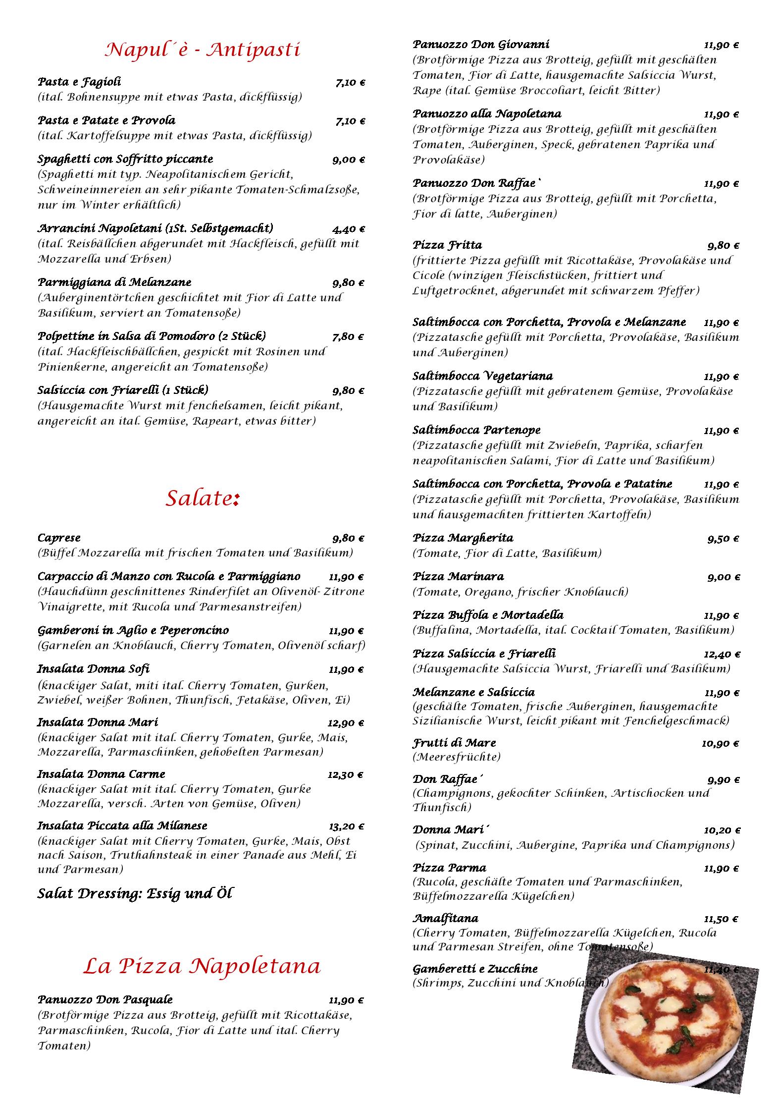 Speisekarte Napul´é / Lo Zibellino in Düsseldorf, Seite 1