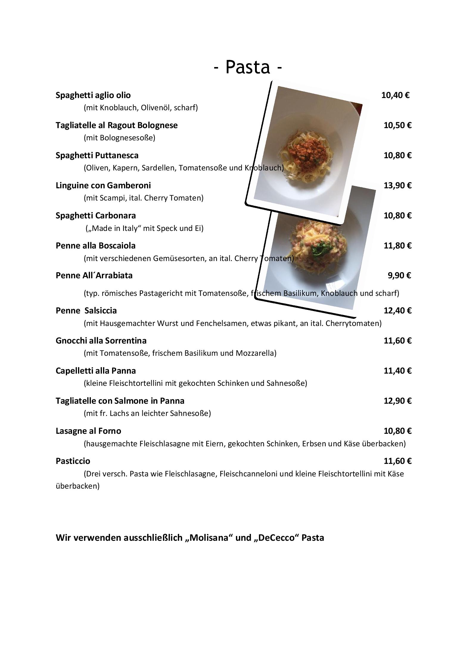Speisekarte Napul´é / Lo Zibellino in Düsseldorf, Seite 2