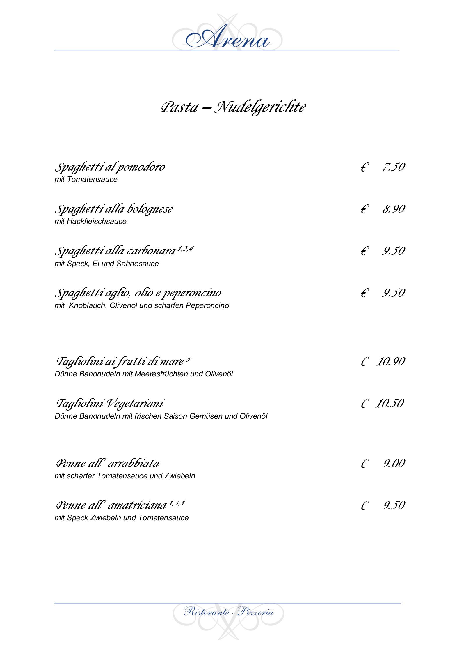 Speisekarte Ristorante Arena in Köln, Seite 3