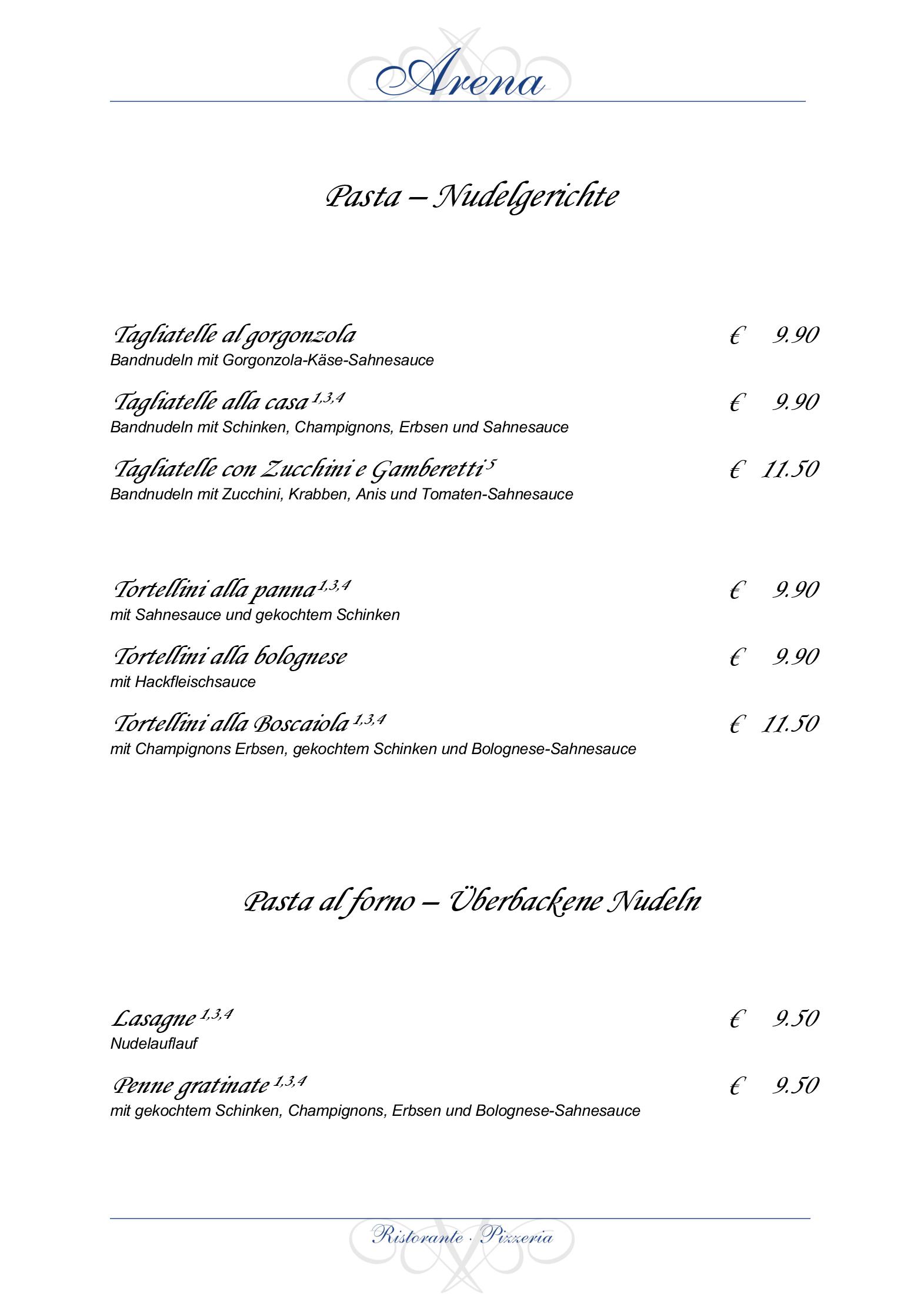 Speisekarte Ristorante Arena in Köln, Seite 4