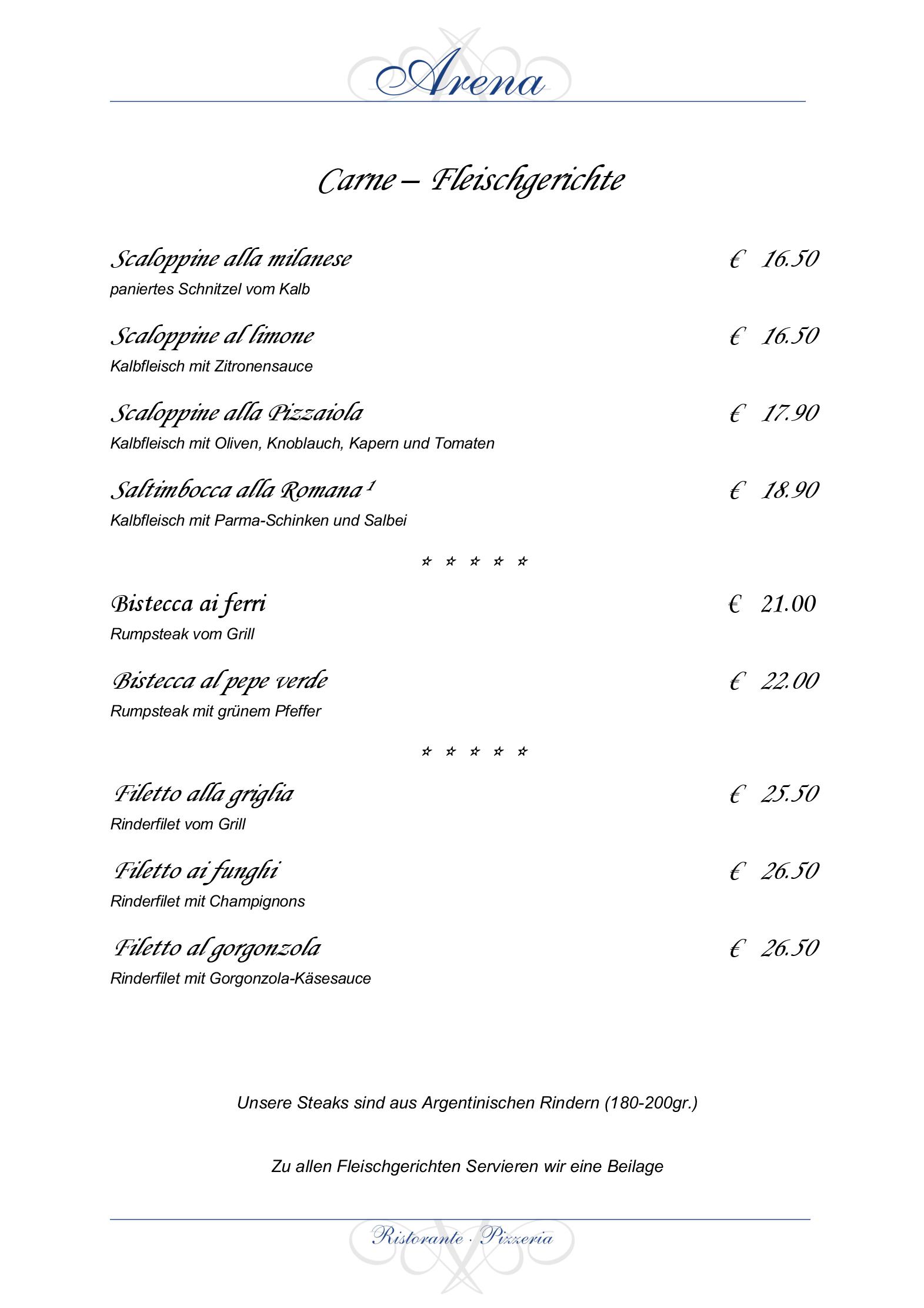 Speisekarte Ristorante Arena in Köln, Seite 6