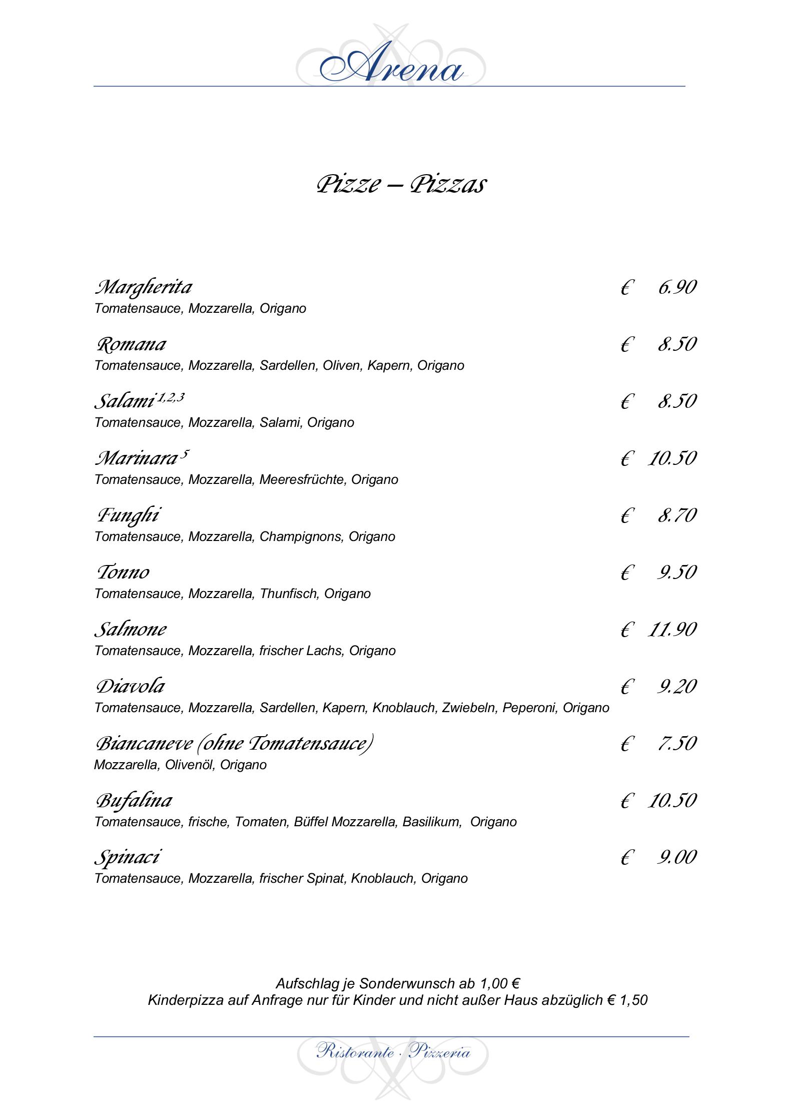 Speisekarte Ristorante Arena in Köln, Seite 7