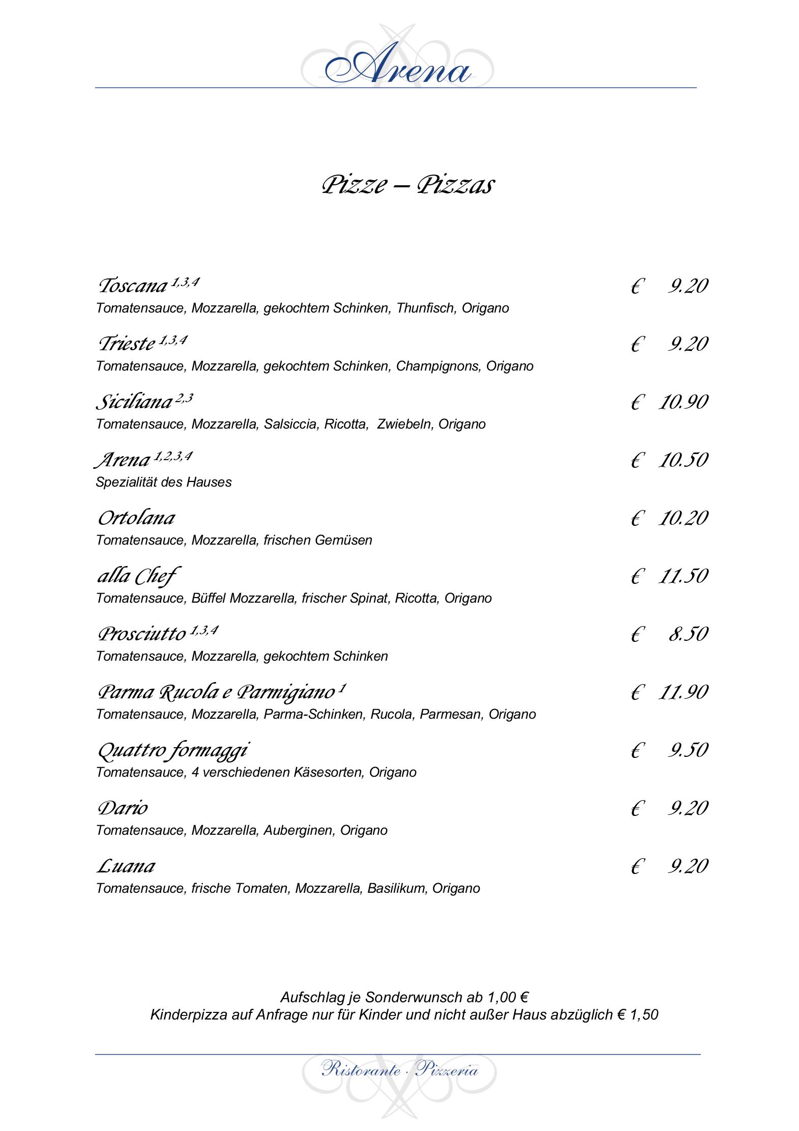 Speisekarte Ristorante Arena in Köln, Seite 8