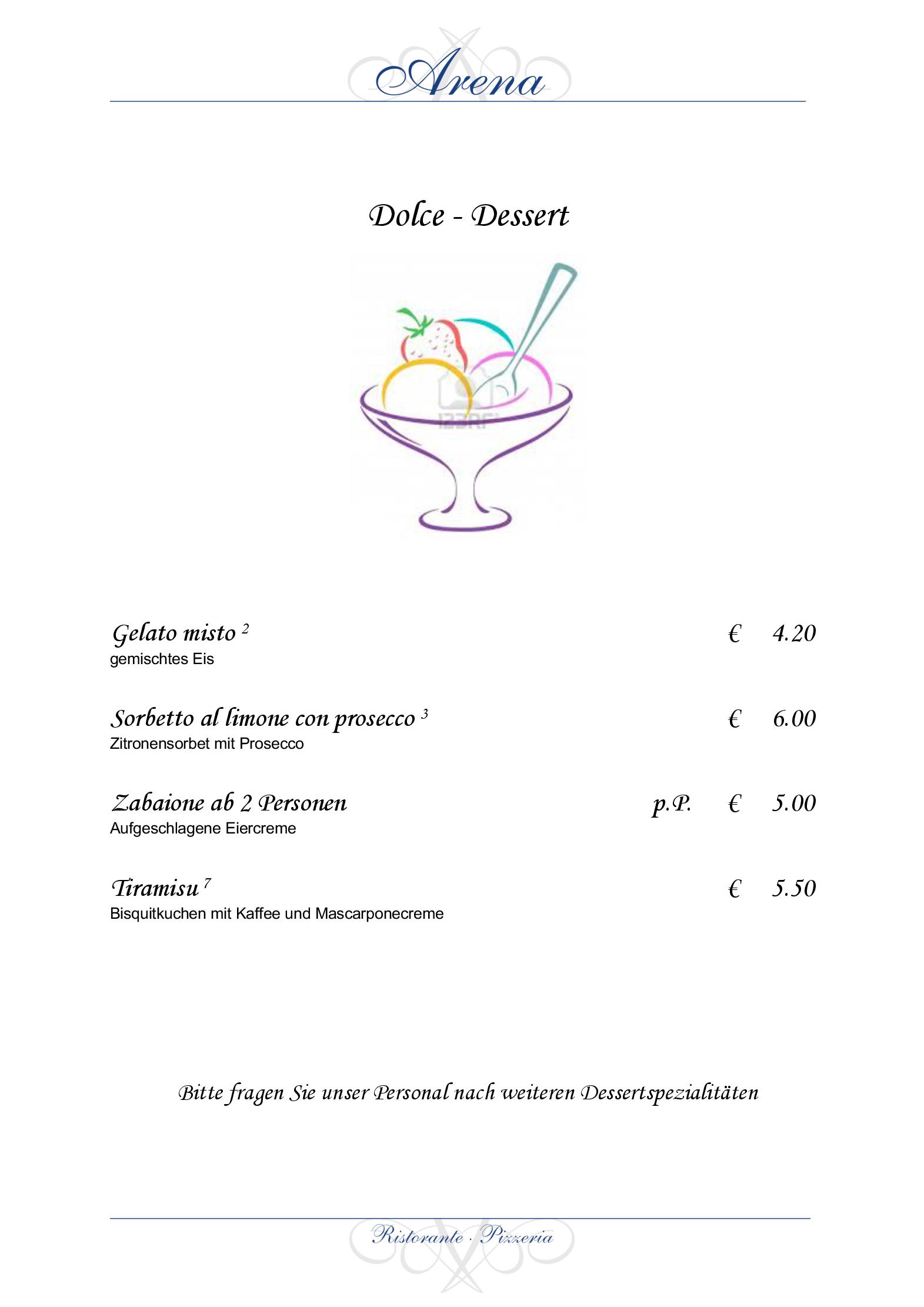 Speisekarte Ristorante Arena in Köln, Seite 9