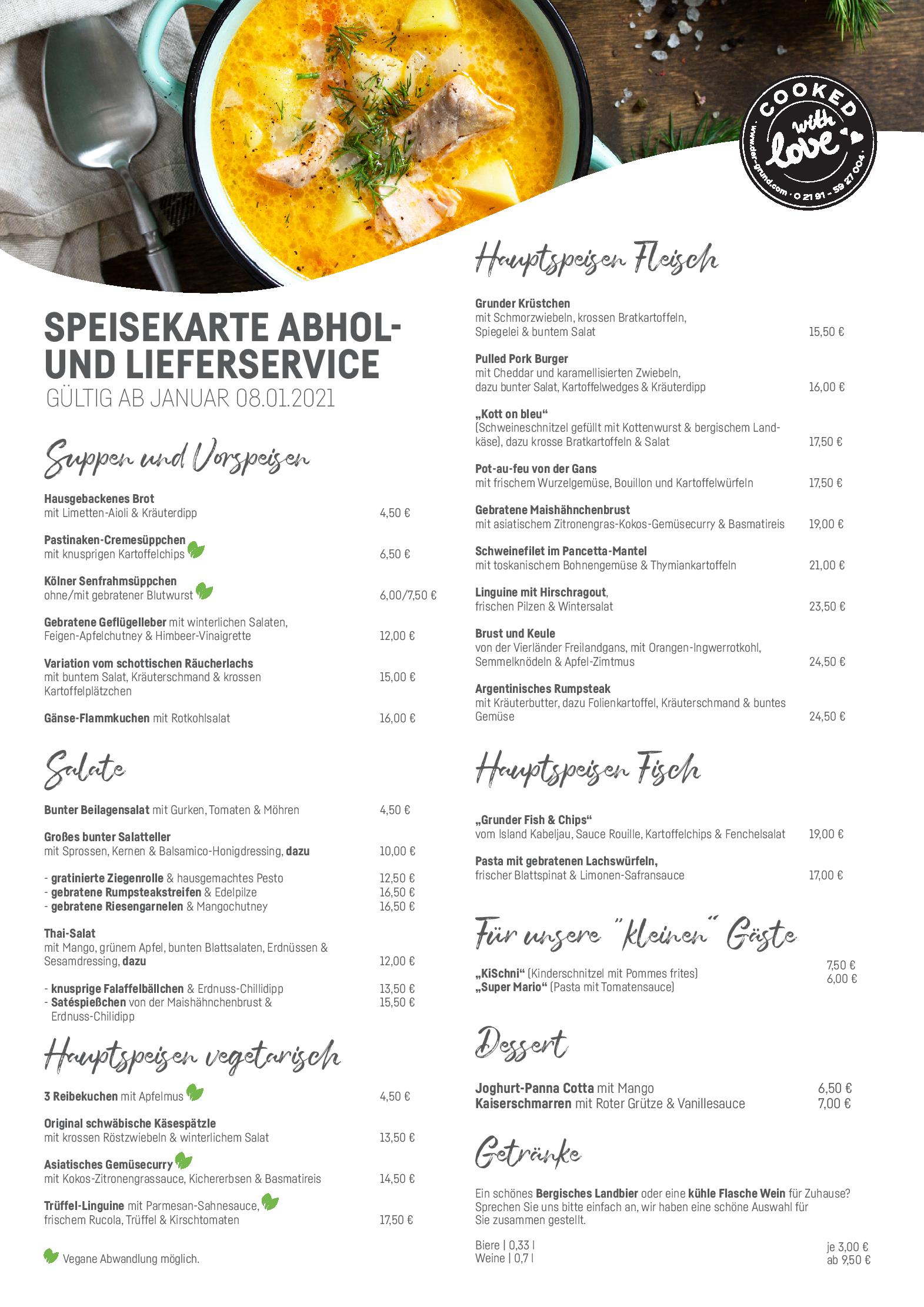 Speisekarte Der Grund in Remscheid, Seite 1