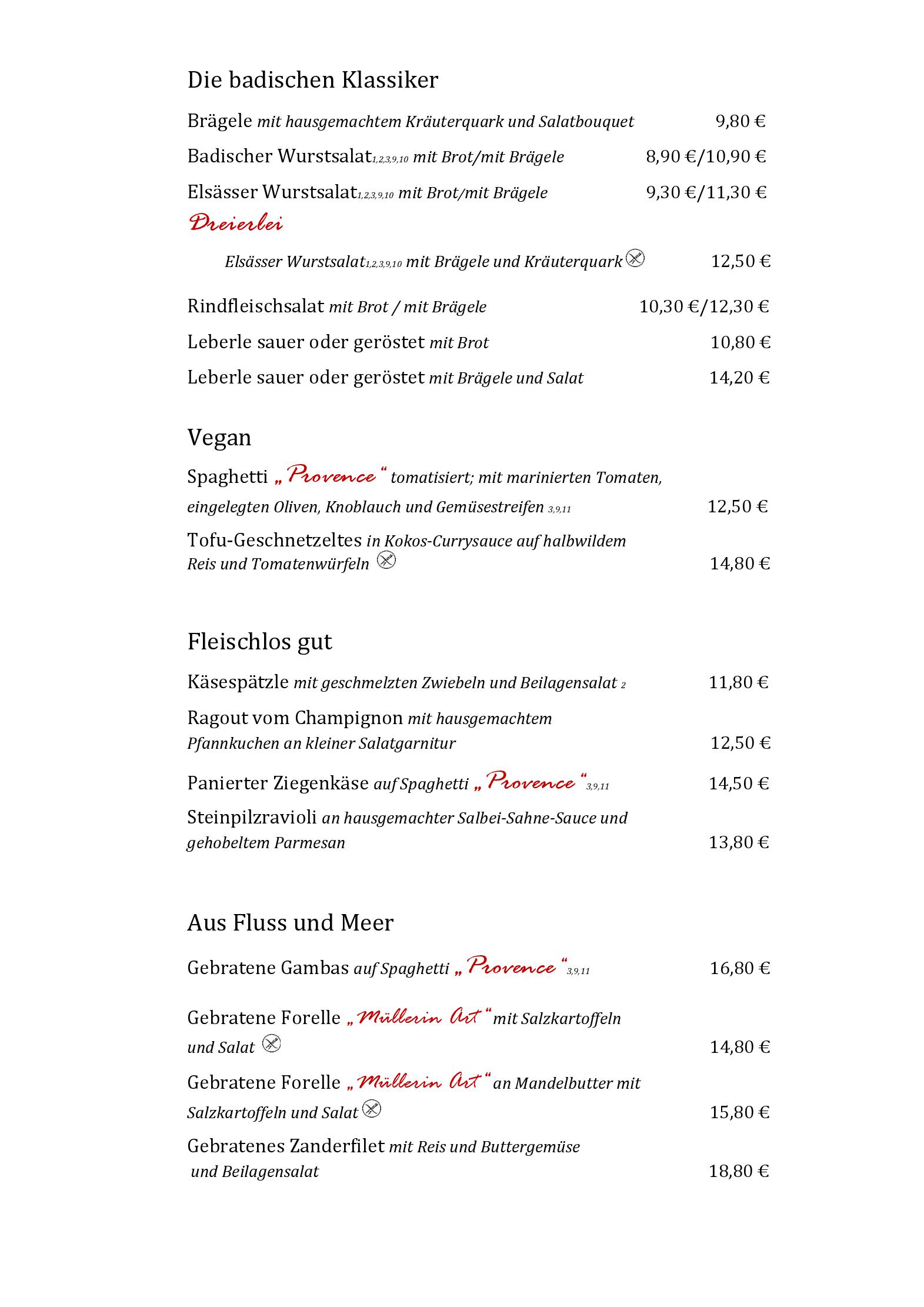 Speisekarte Gasthaus Zum Schuetzen in Freiburg, Seite 4