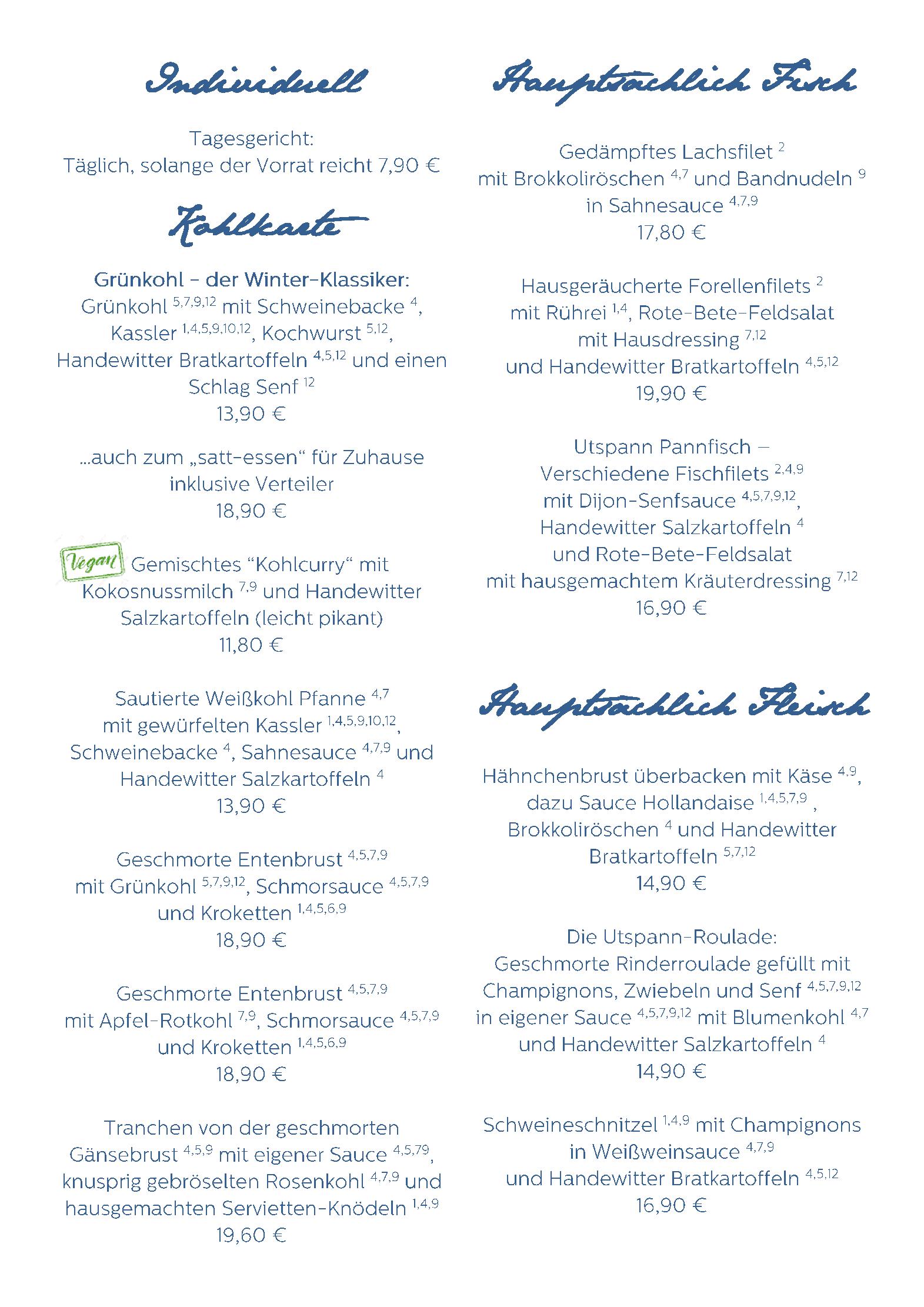 Speisekarte Hotel Restaurant Utspann in Schafflund, Seite 2