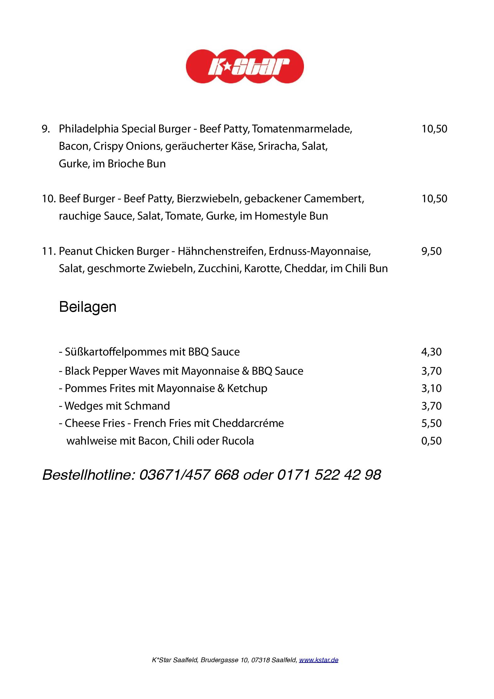 Speisekarte K*Star in Saalfeld/Saale, Seite 2