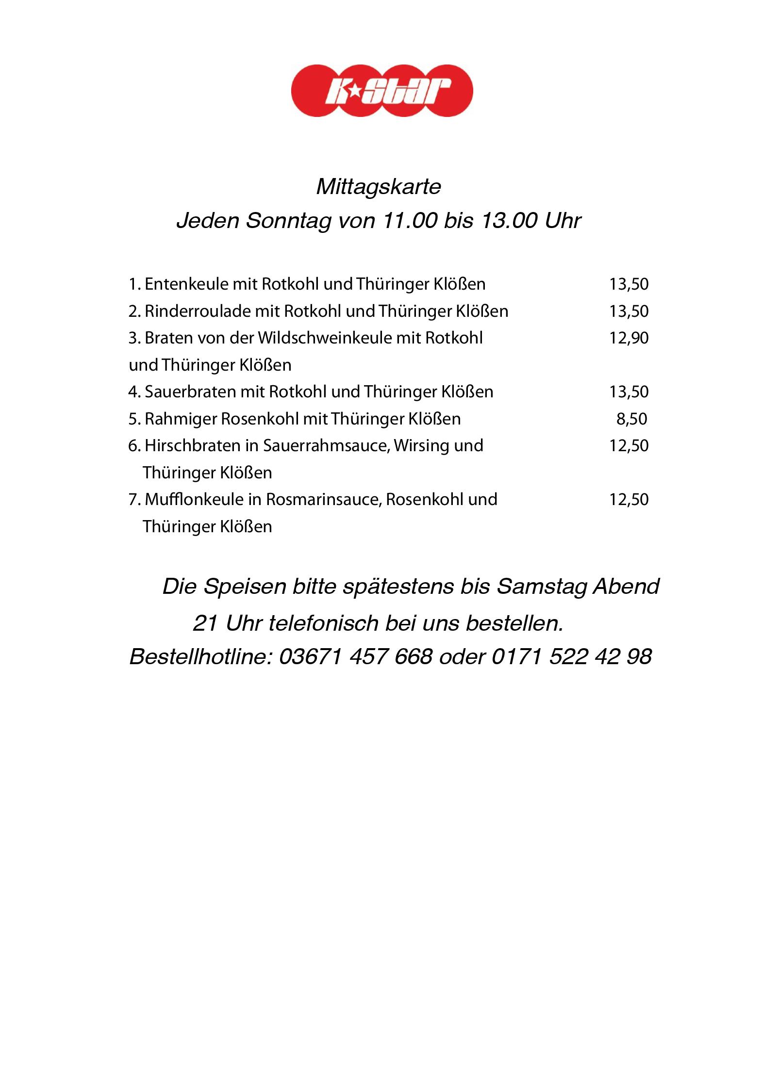 Speisekarte K*Star in Saalfeld/Saale, Seite 3