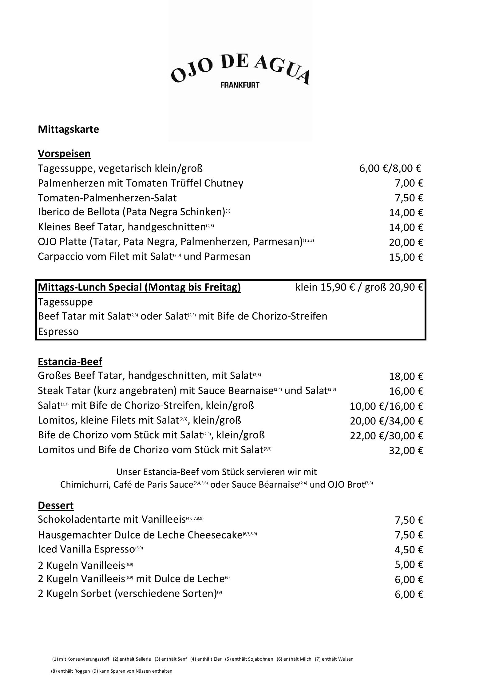 Speisekarte Ojo de Agua Wine & Beef Kontor in Frankfurt, Seite 2