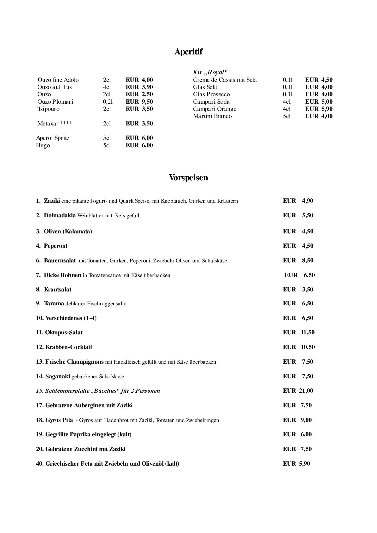 Speisekarte Restaurant Schleifmühle Bacchus in Wiesbaden, Seite 2
